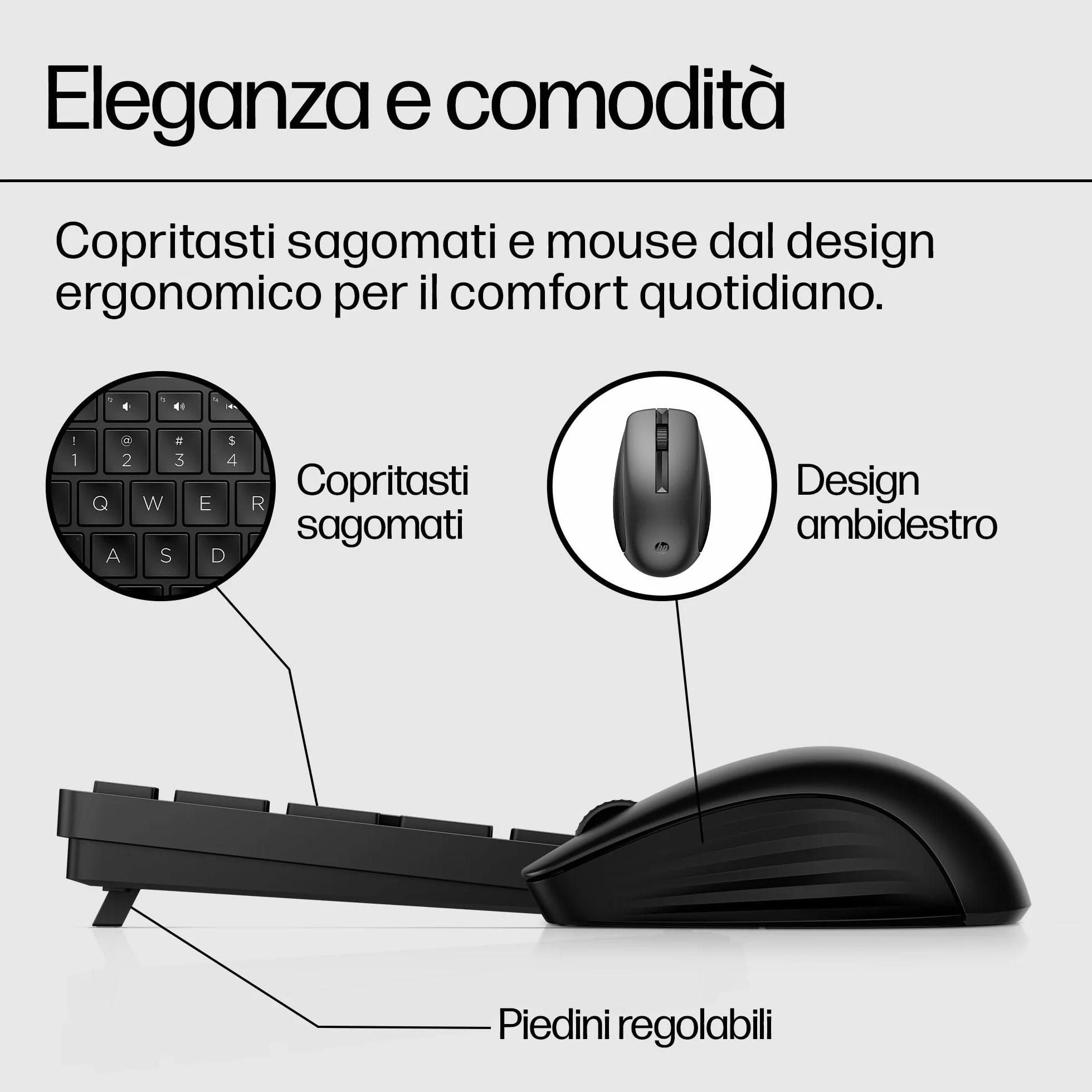 HP 650 Tastiera e Mouse Wireless con Dongle USB-A a 2,4 GHz, 20 Tasti programmabili, Piedini Regolabili con 6 Gradi Inclinazione, Tastierino Numerico, Mouse fino a 4000 DPI Personalizzabili, Nera