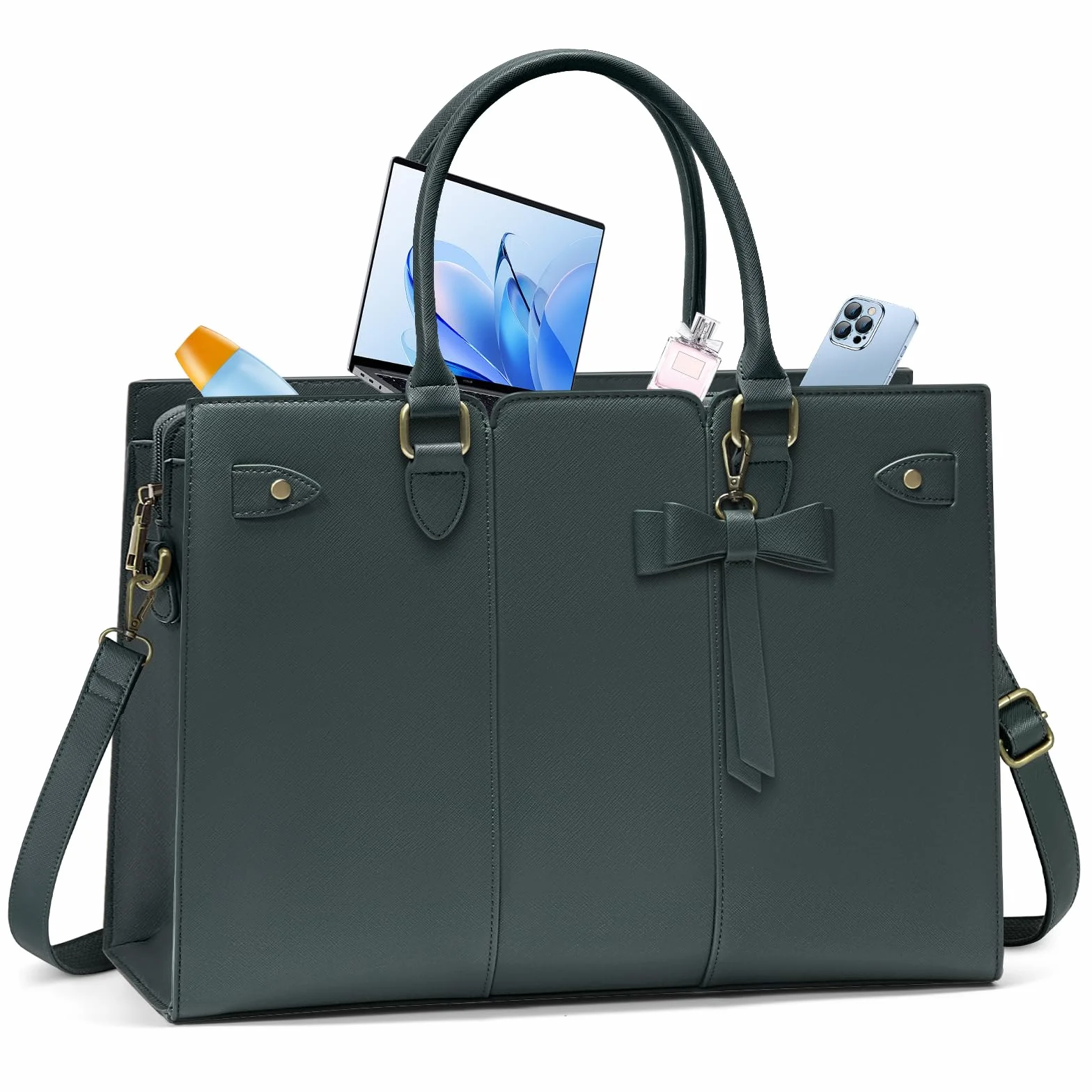 RAINSMORE Borsa Lavoro Donna PU Pelle Porta PC Ufficio Università Tote Bag Tracolla Grande 15.6 Pollici Verde Scuro