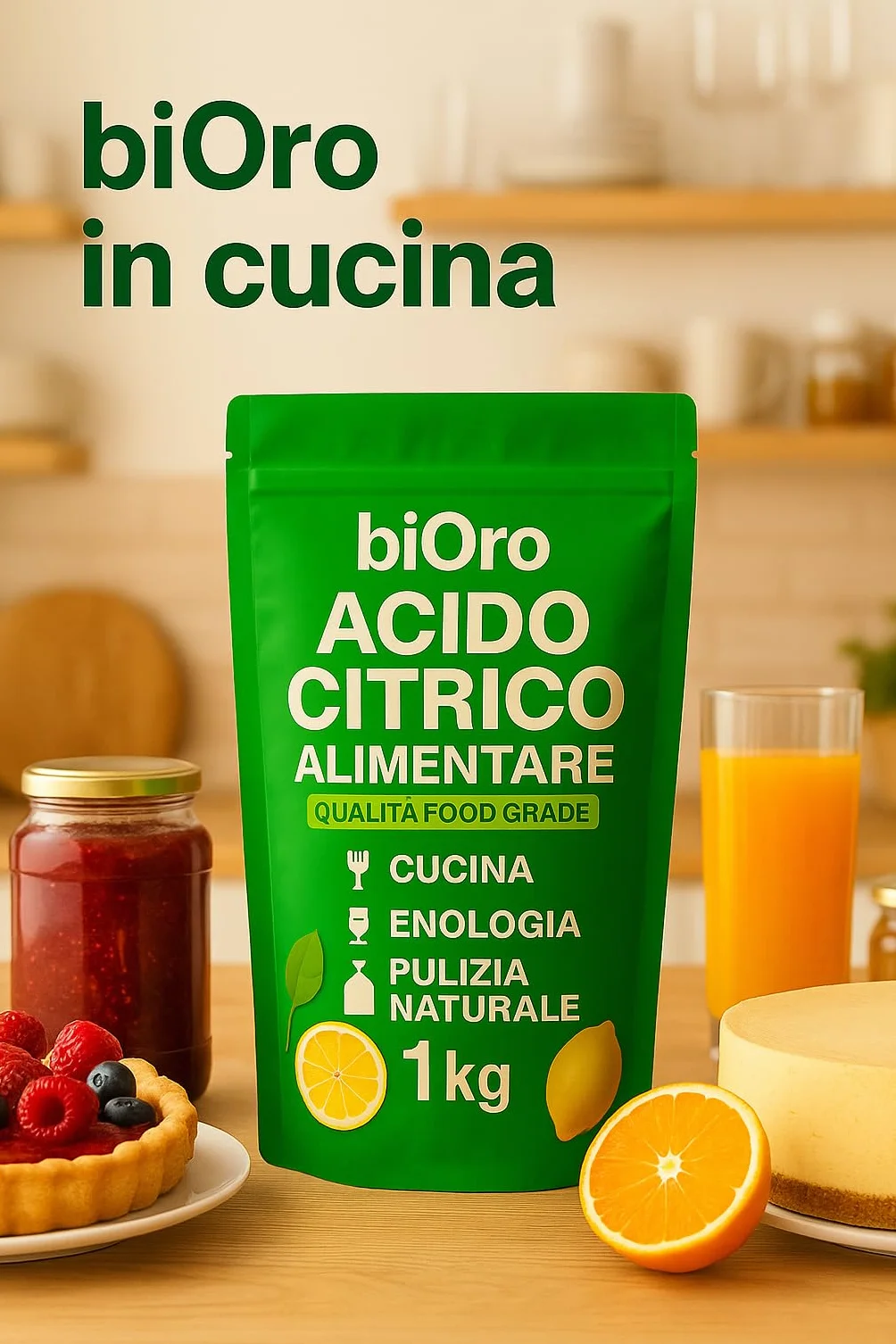 ACIDO CITRICO ALIMENTARE 1 kg BiOro 100% Puro Food Grade Detergente Disincrostante naturale