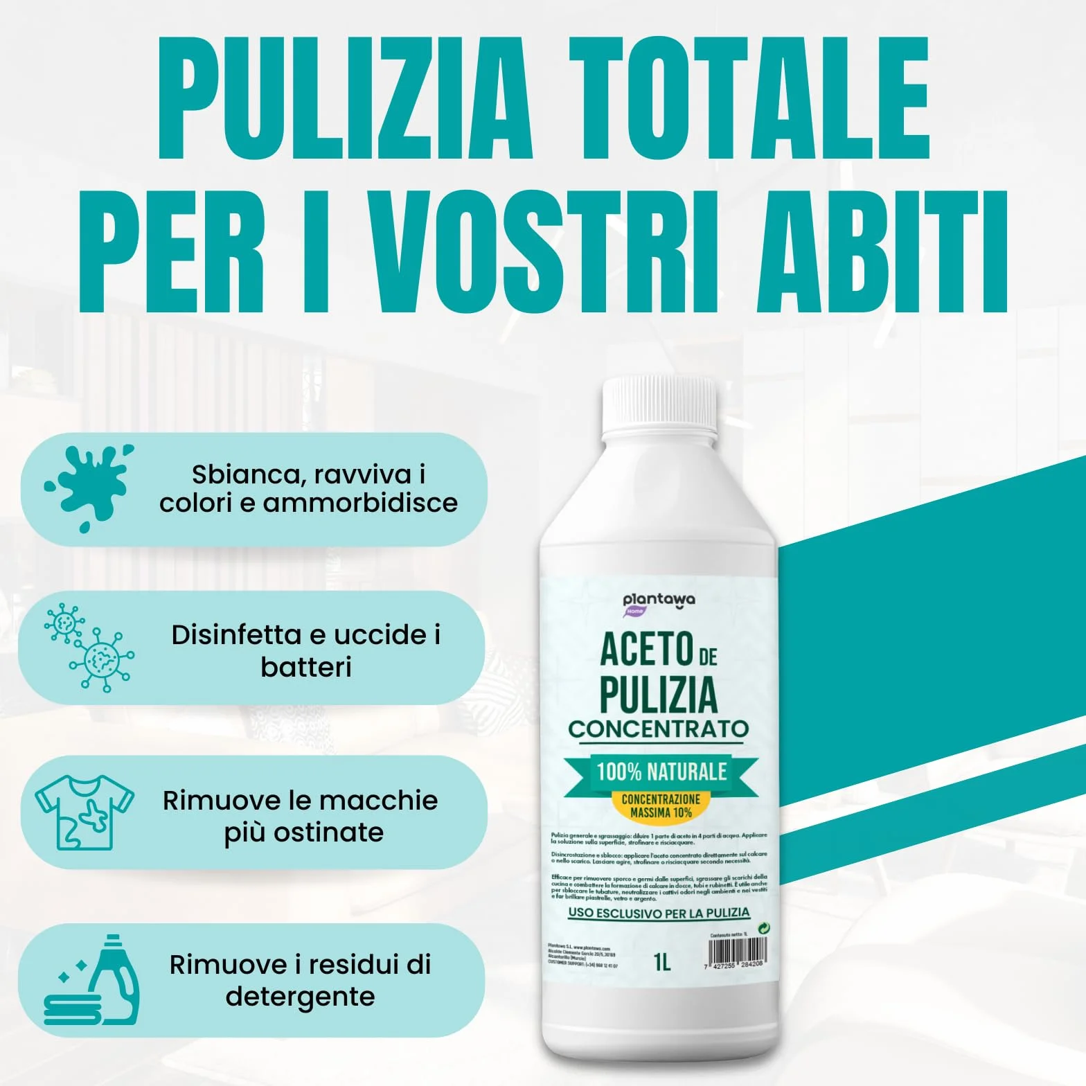 PLANTAWA Aceto bianco per pulire 5L 10º Detergente multiuso naturale antitico disinfetta sgrassa calcare