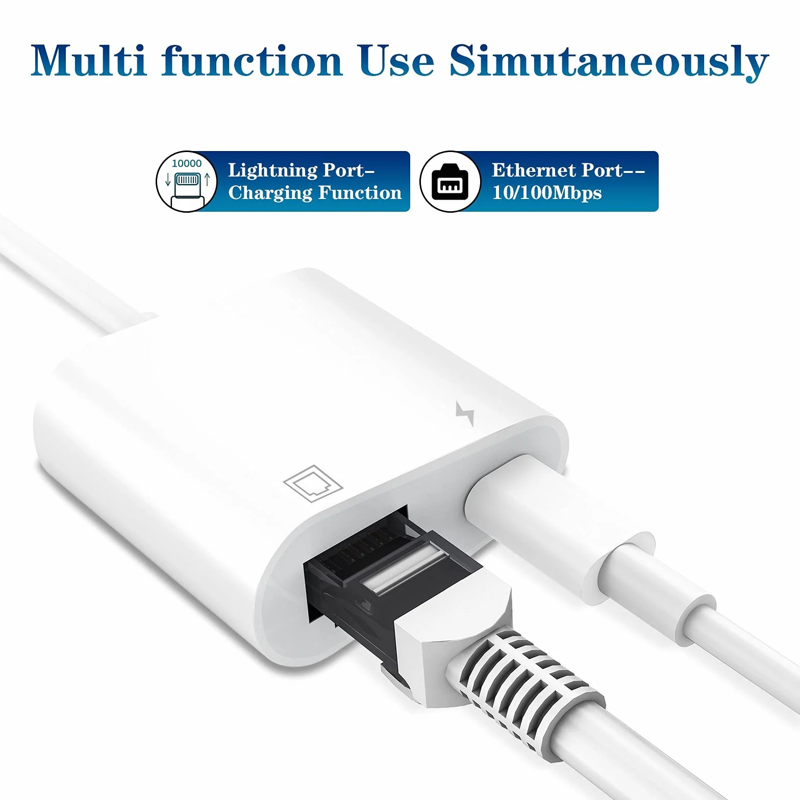 Adattatore da Lightning a Ethernet certificato Apple MFi – Adattatore di rete LAN Ethernet RJ45 2 in 1 con porta di ricarica per iPhone/iPad/iPod, Plug and Play, supporta rete 100 Mbps