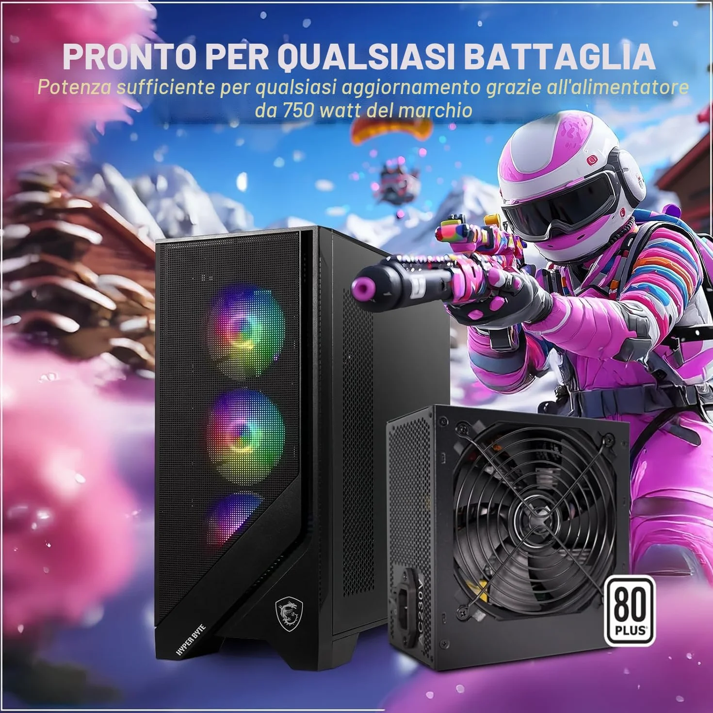 HYPER BYTE® - Gaming PC - Set completo con AMD Ryzen 7 5700G fino 4,6 GHz | 16GB DDR4 | 1TB SSD | Watercooling | Monitor 25 pollici | mouse & tastiera | QWERTY| Win11 Pro | Computer fisso per gamer
