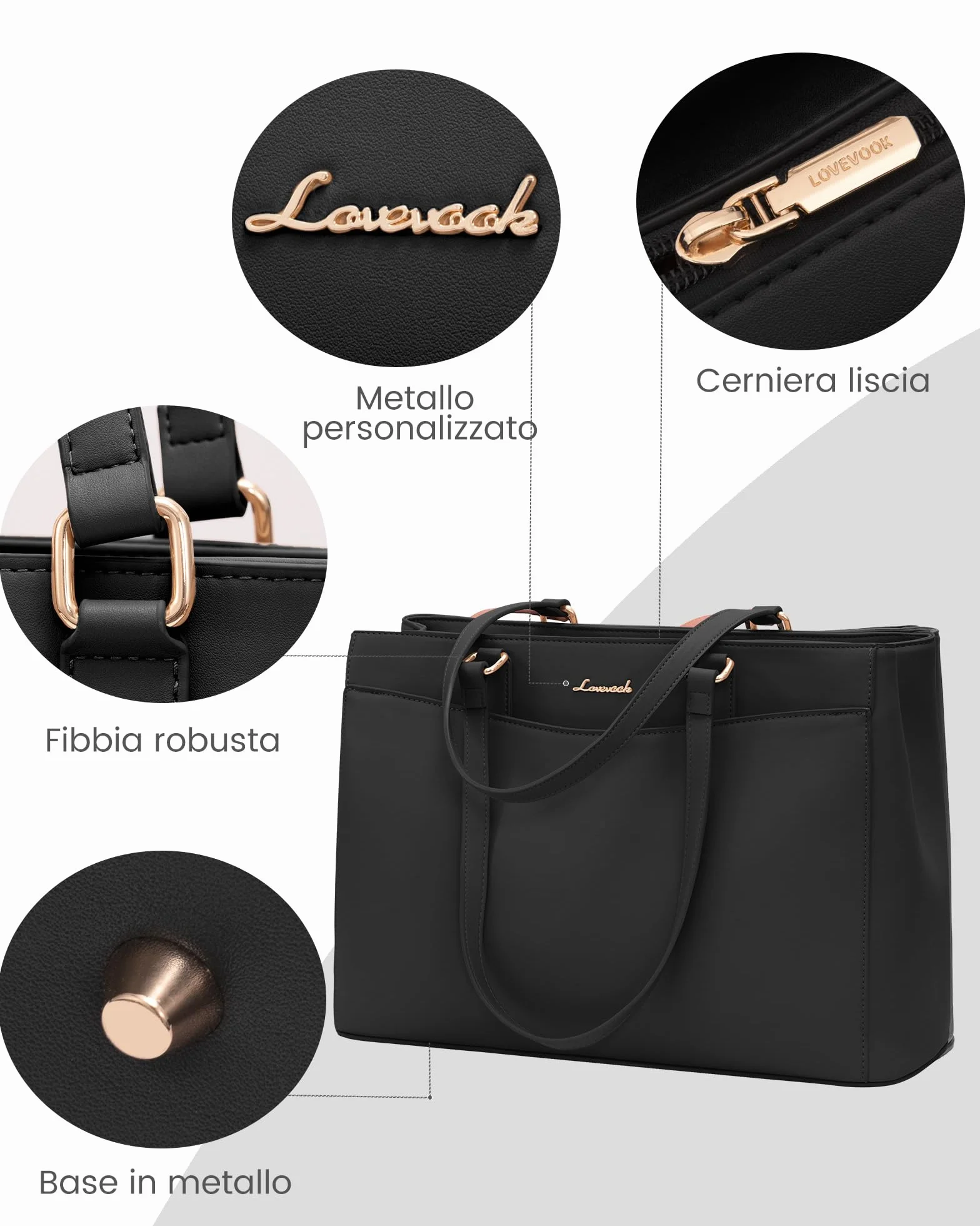 LOVEVOOK Borsa Donna Grande, PU Pelle Borse da Lavoro Università Tote Bag porta PC, Elegante Borsa Tracolla per Ufficio University Docente Scuola