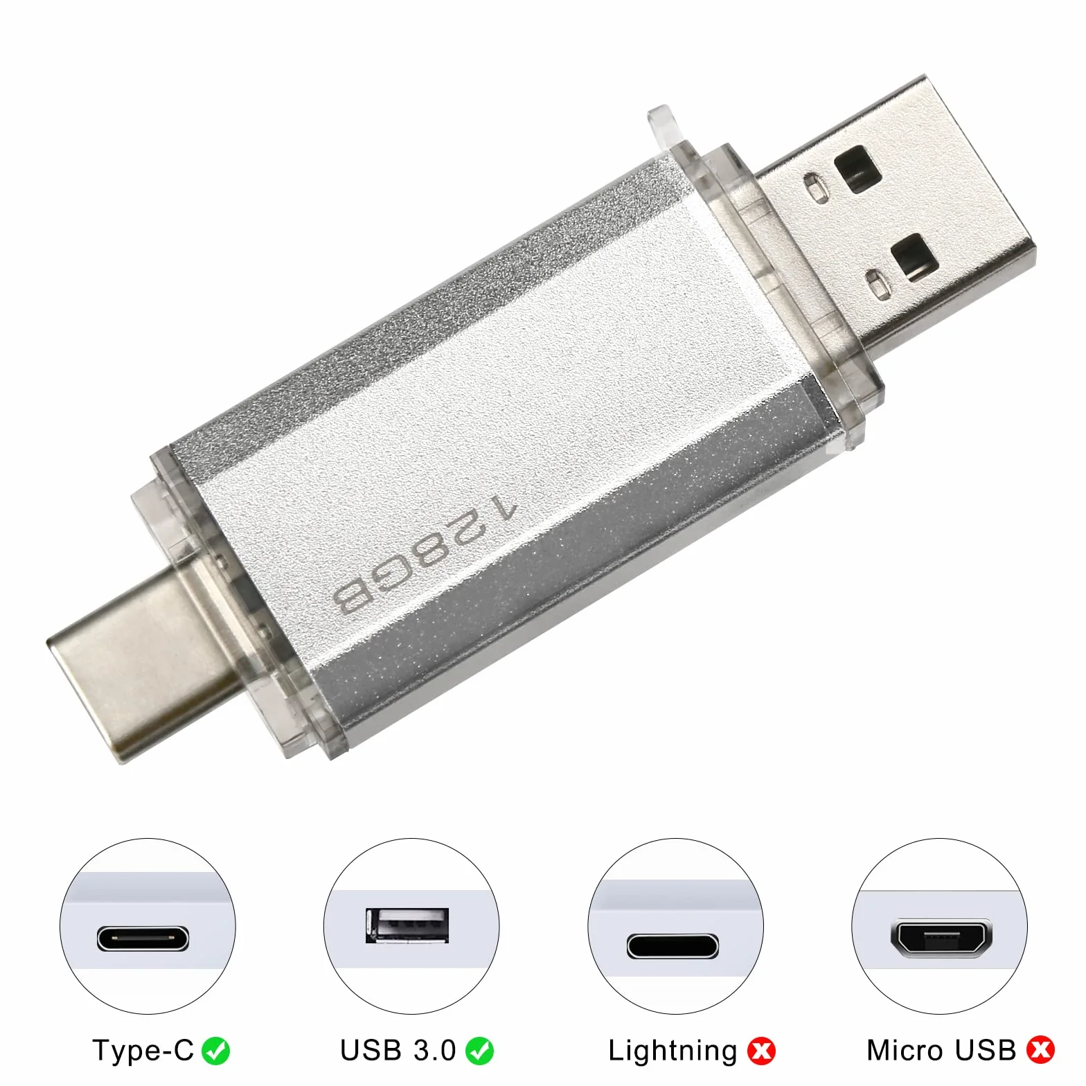 Xiaomi Chiavetta USB 2-in-1 128GB Type C Pendrive Flash Drive OTG Penna USB Silver