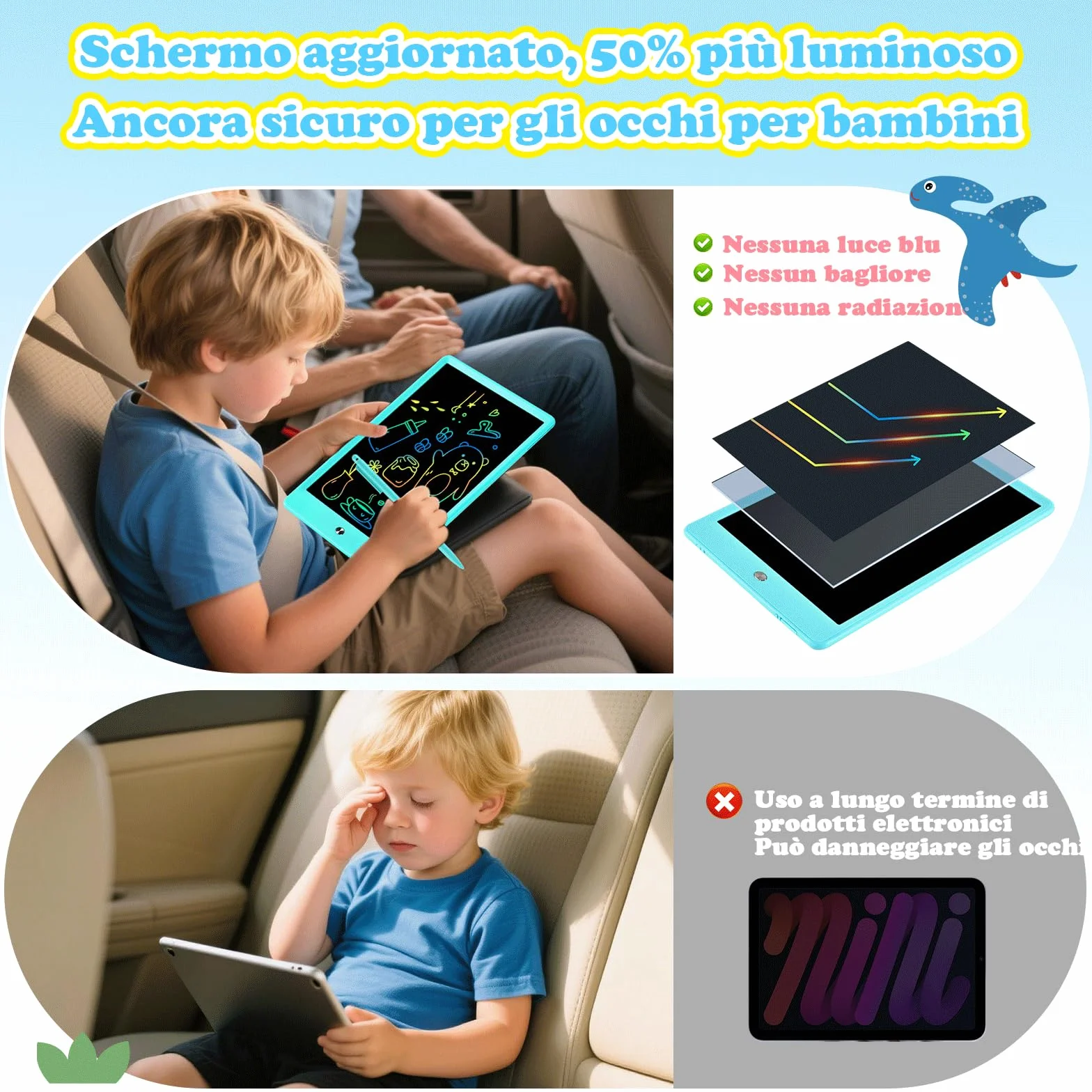 EooCoo Tavoletta Grafica Bambini 10 Pollici LCD Scrittura Lavagna Cancellabile Blu