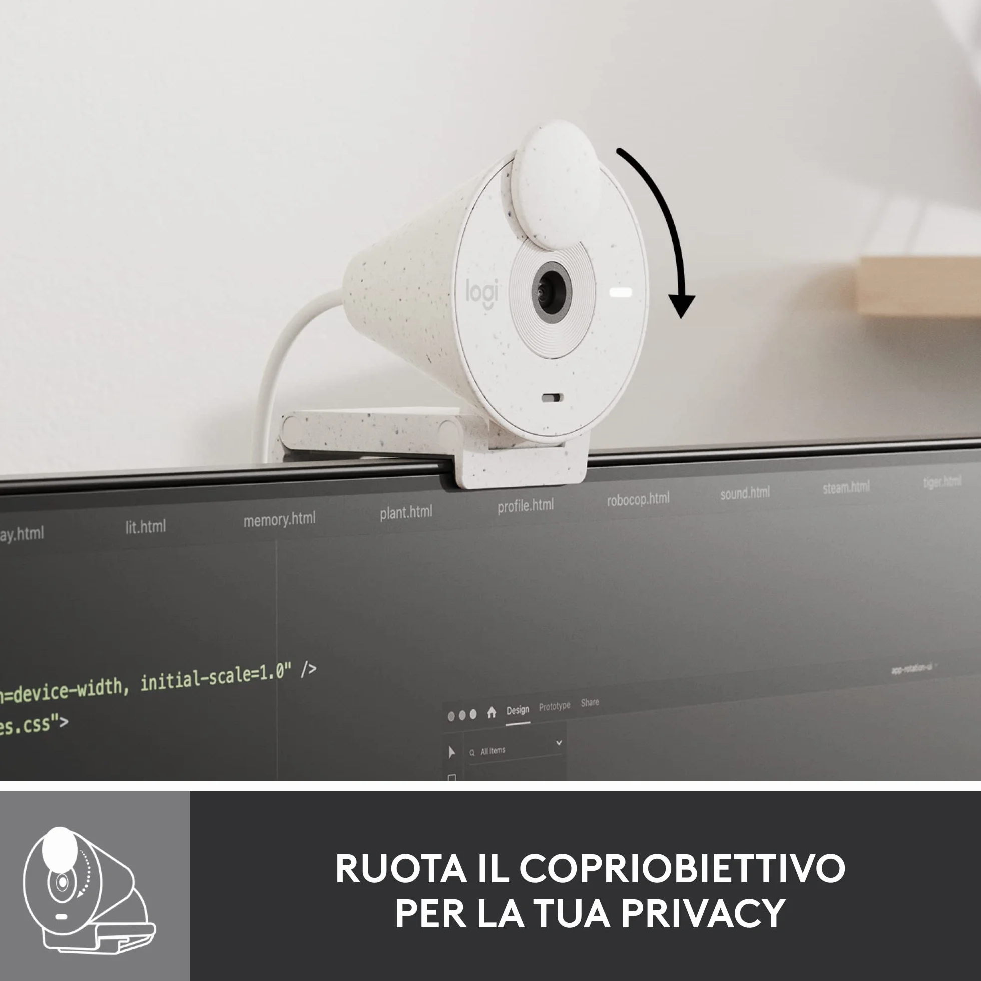 Logitech Brio 300 Webcam Full HD con Otturatore Privacy, Mic Riduzione Rumore, USB-C, Streaming, Bianco