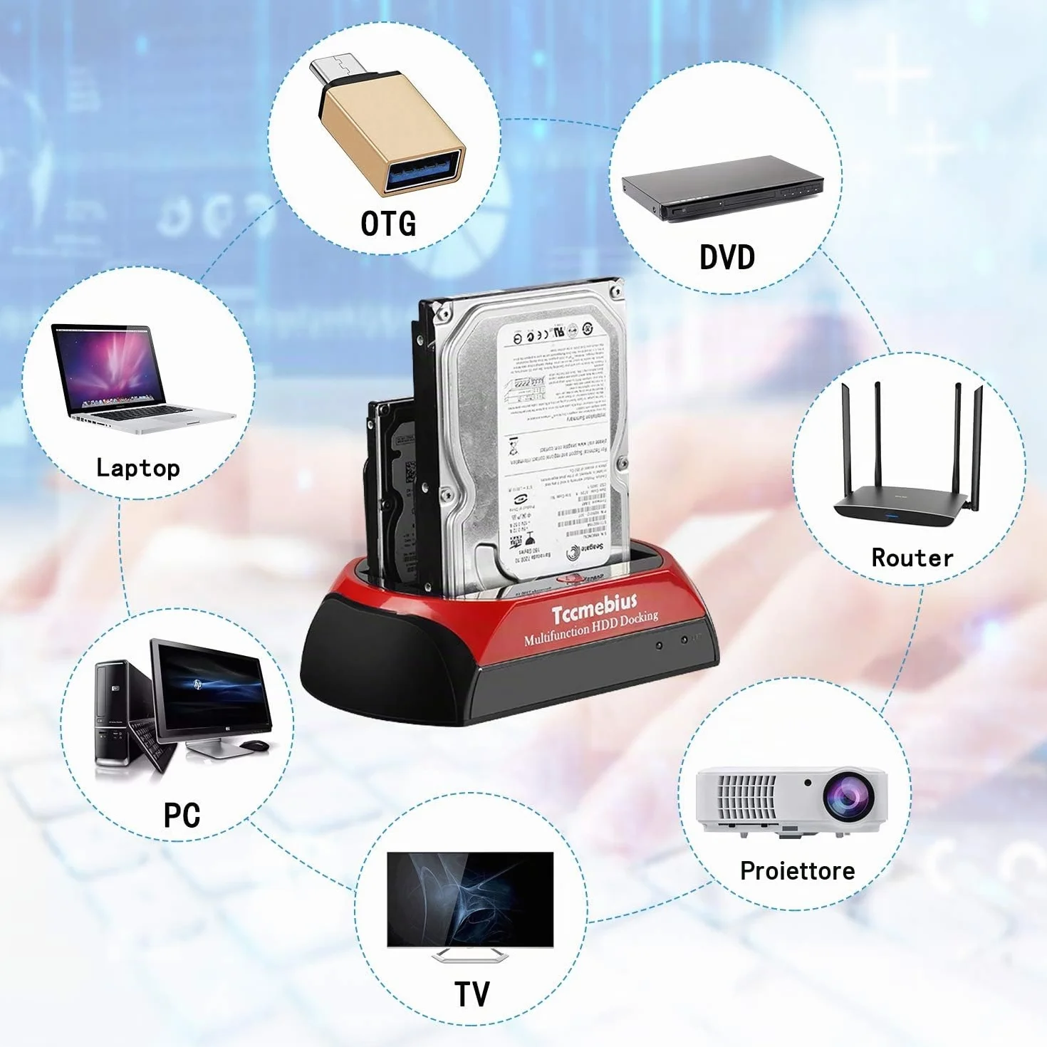 Docking Station USB 3.0 per Disco Rigido, TCC-S868-DE, IDE SATA, 2.5 3.5 Pollici, HDD SSD Esterno