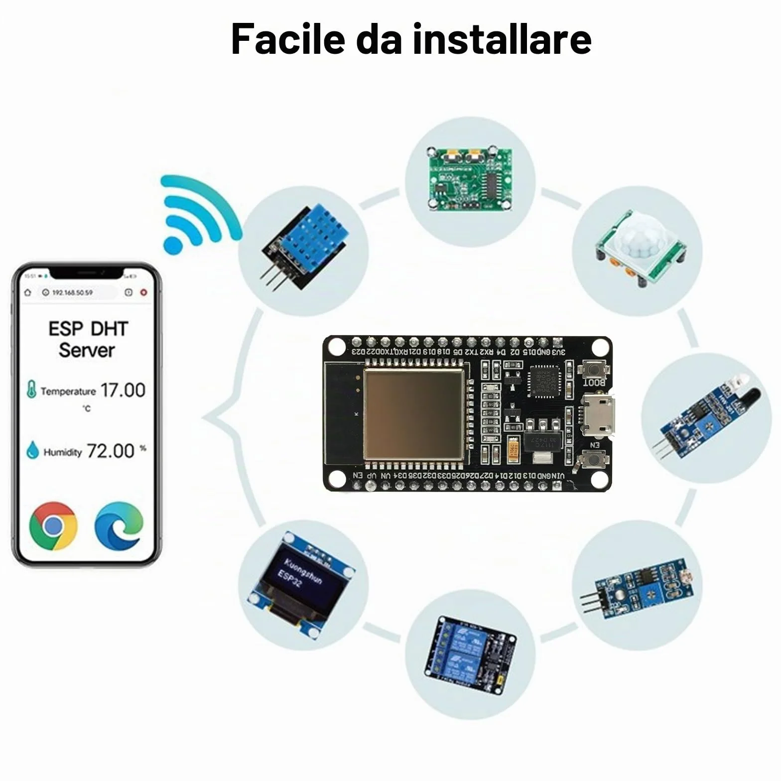 Scheda di sviluppo ESP-32-Starter Kit di base Binghe Kit ESP32 con OLED, sensori, moduli di visualizzazione su scheda Breadboard Compatibile con Arduino