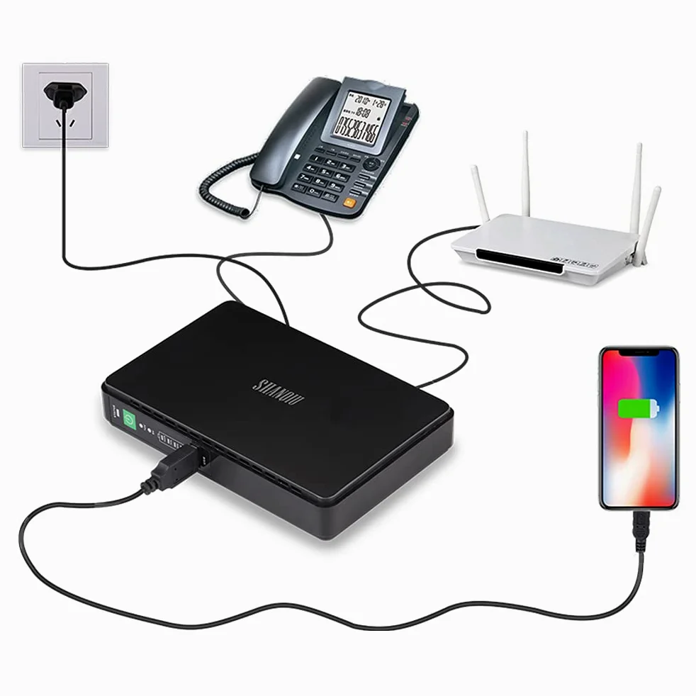 Gruppo di Continuità Mini UPS POE Gigabit per Router, Modem, Telecamera, Ingresso 100~240V AC Uscita 5V USB 9V/12V DC 24V/48V POE (1000mbps)