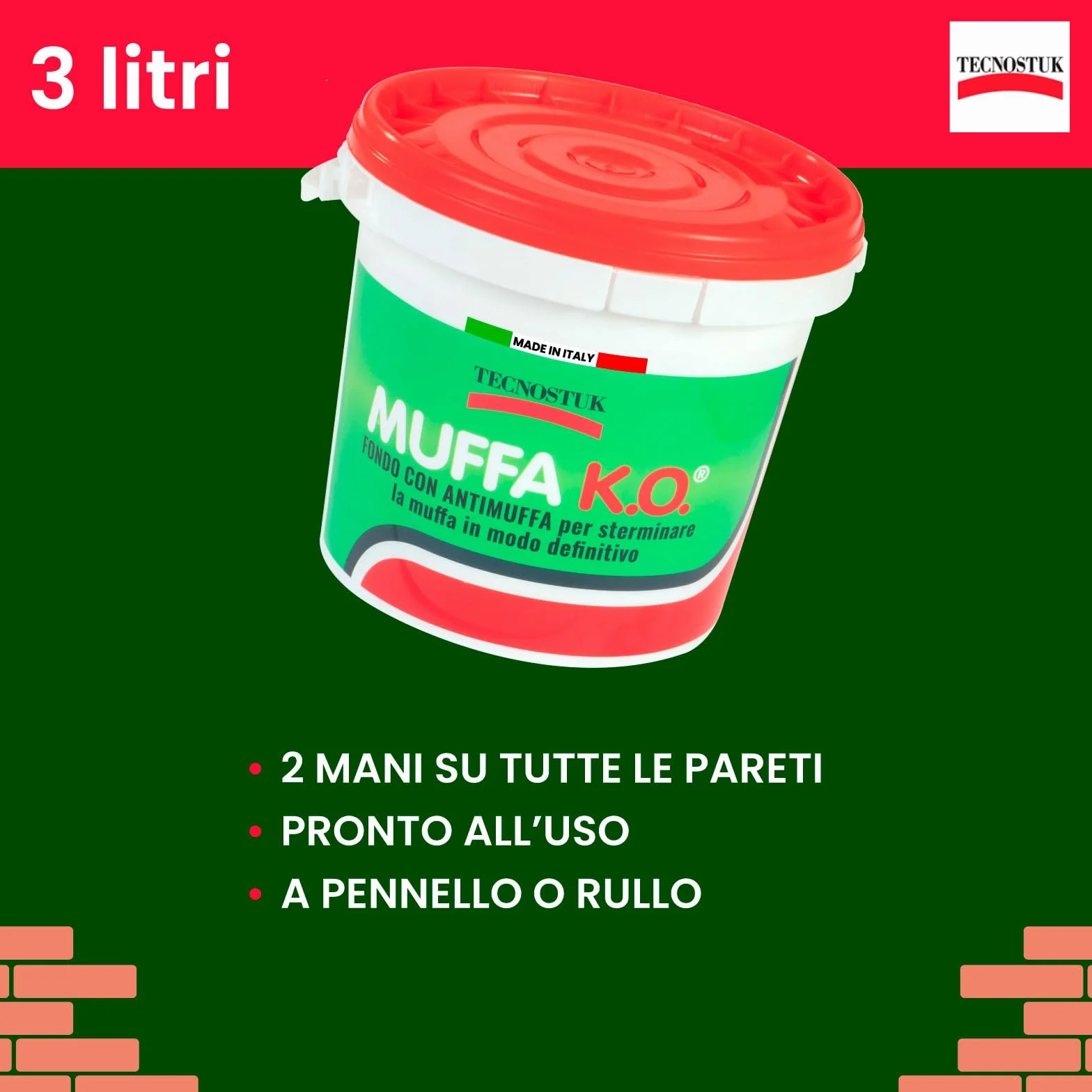 Eurocali Muffa KO Tecnostuk lt.3 Fondo Antimuffa per Muri Made in Italy - Ecologico e Traspirante