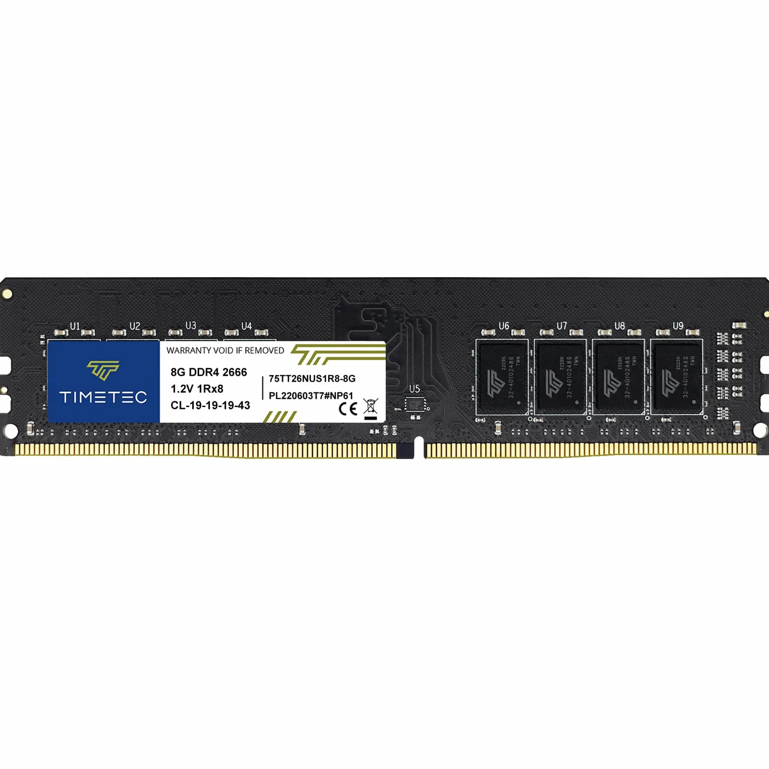 Timetec 8GB DDR4 2666MHz (PC4-2666V) PC4-21300 UDIMM RAM per desktop – Non-ECC Unbuffered, 288 pin, 1,2V CL19 modulo di memoria DIMM