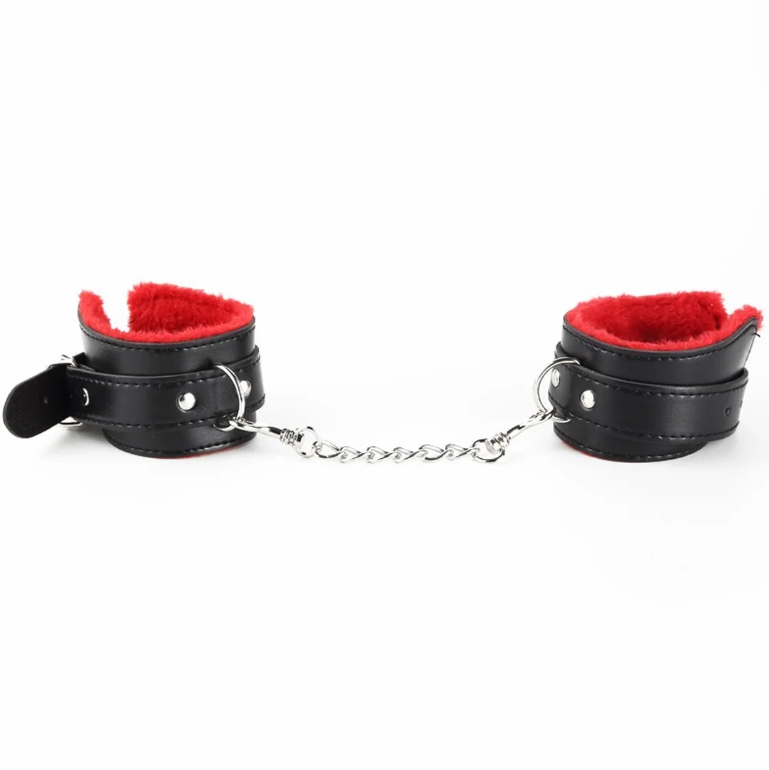BONDAGERIE® Kit Accessori per Coppia con Manette Cavigliere Frustino Benda Occhi Corda