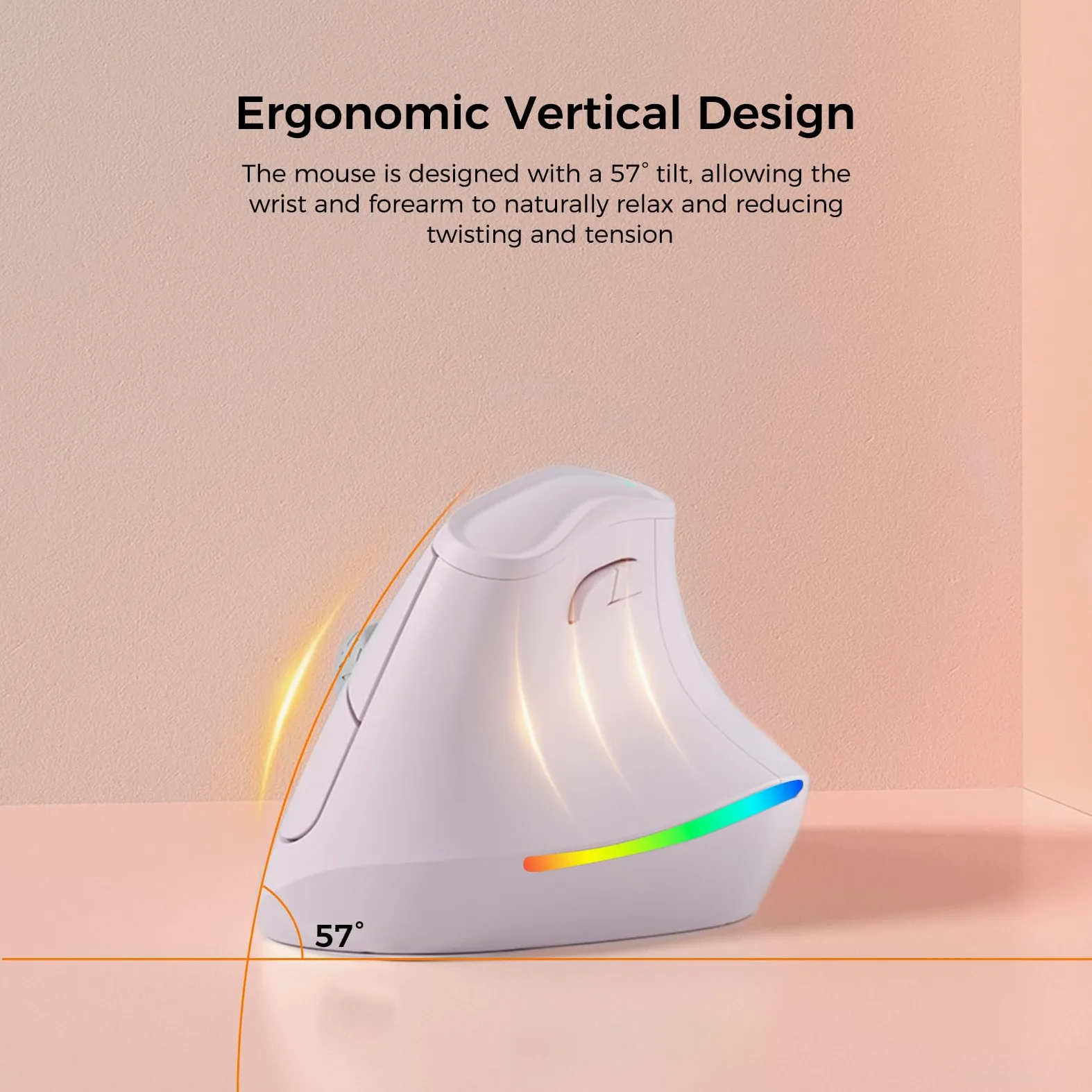 KYSONA Mouse ergonomico wireless ricaricabile a 57°, mouse verticale silenzioso, Bluetooth (BT5.0, BT3.0) e 2.4G, (800/1200/2400/2400/4000), 7 pulsanti per Windows, macOS, iPadOS, laptop, PC, rosa