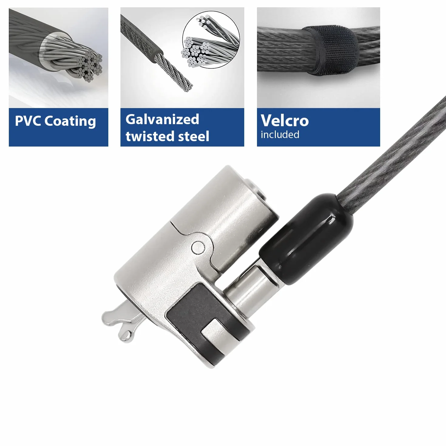 ACT AC9040 - Cavo di sicurezza per laptop, 2 m, con chiave, slot Wedge Slot per notebook, testa di blocco girevole, serratura per computer portatile, cavo antifurto