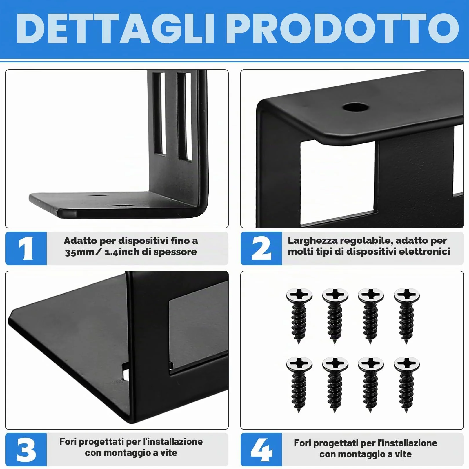 3 Pz Supporto per Laptop Sotto la Scrivania, Supporto sotto Scrivania/da Parete per Computer Portatile, Supporti Sotto la Scrivania per Tablet Tastiera Dispositivi con Spessore < 3,5 cm (Nero)