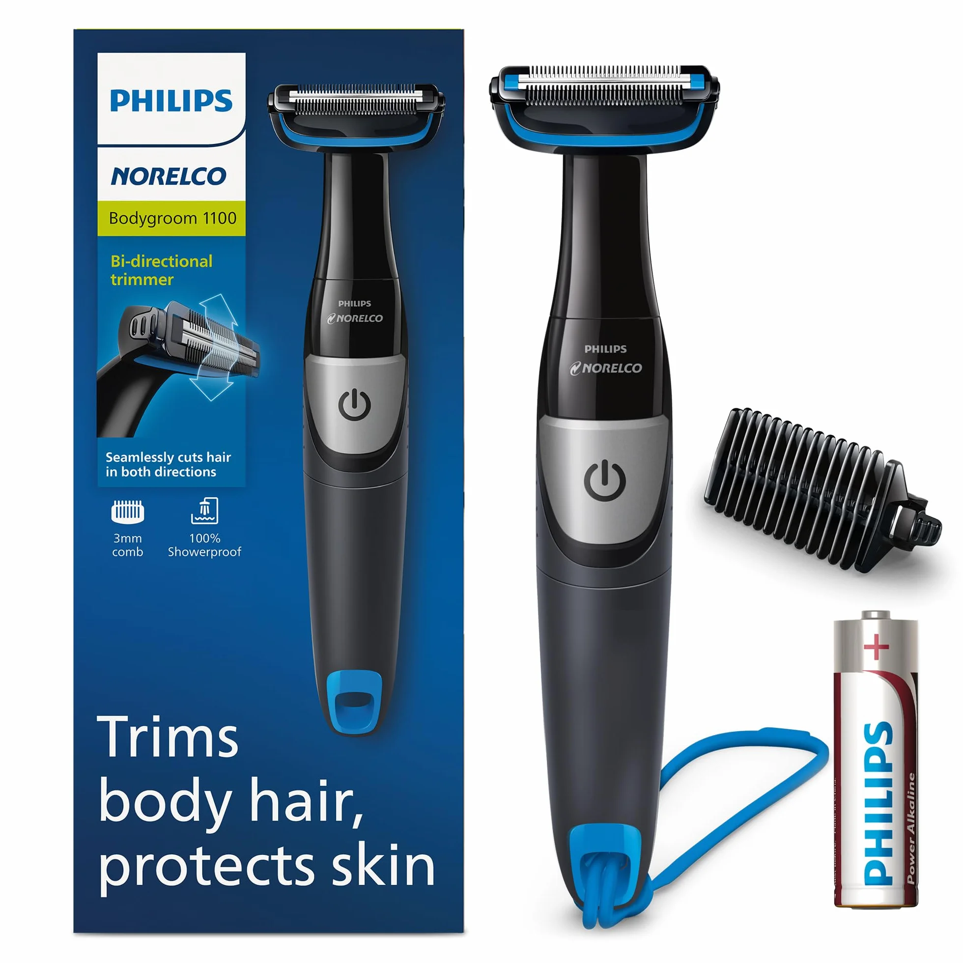Philips Norelco BG1026/60 Bodygroom Series 1100 Rasoio e Toelettatura per il Corpo Impermeabile