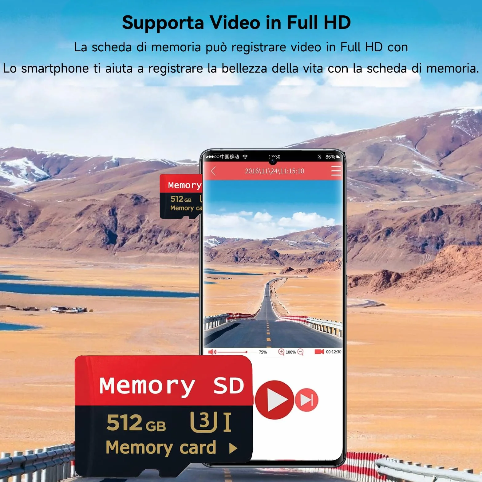 Scheda Micro SD 512GB ad elevata velocità, scheda di memoria ad alta velocità per smartphone, dispositivi di gioco portatili e droni, videocamere, switch.