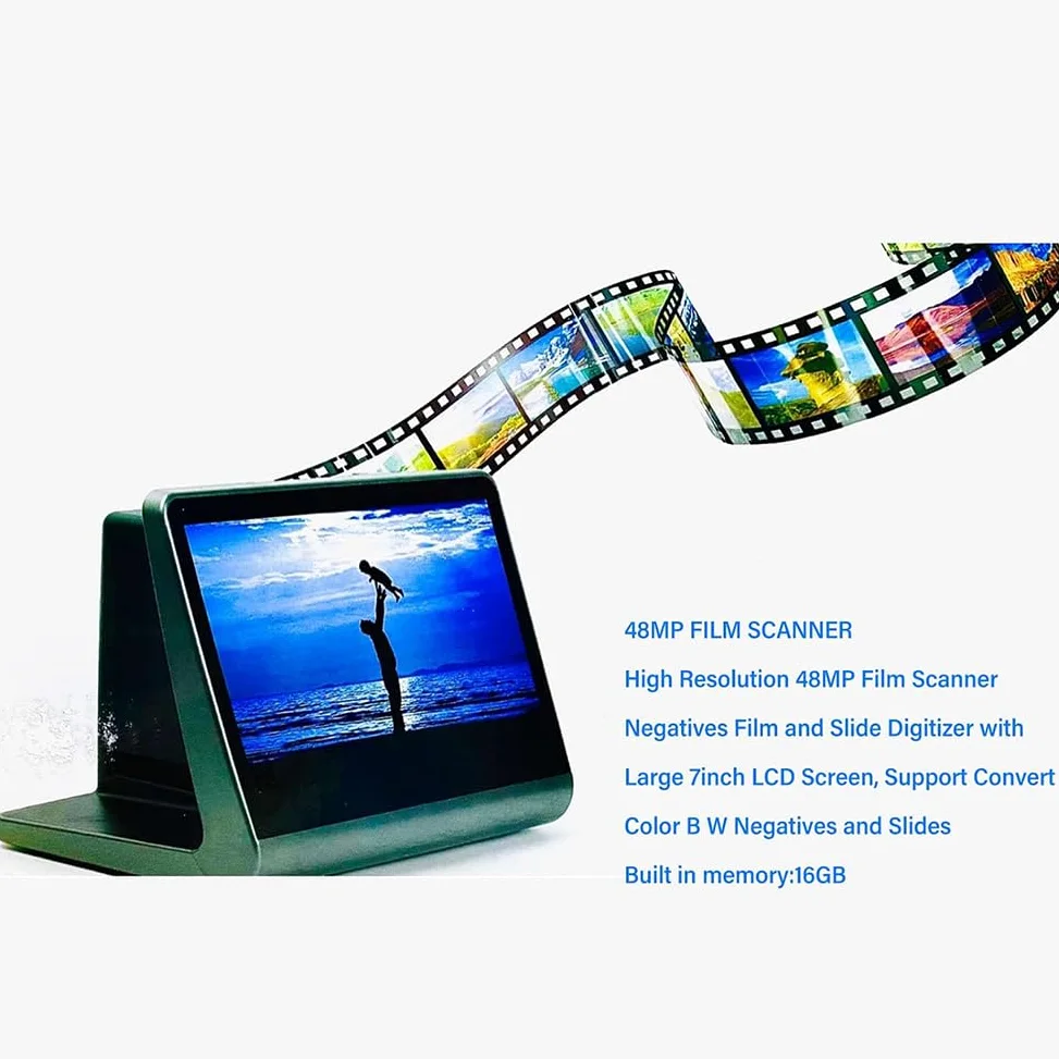 Scanner di Pellicola Digitale, Scanner di Pellicola E Diapositive da 48 MP, Scanner per Diapositive Film per Lo Schermo HD, Slide E Scanner Negativo Memoria Incorporata da 16 GB