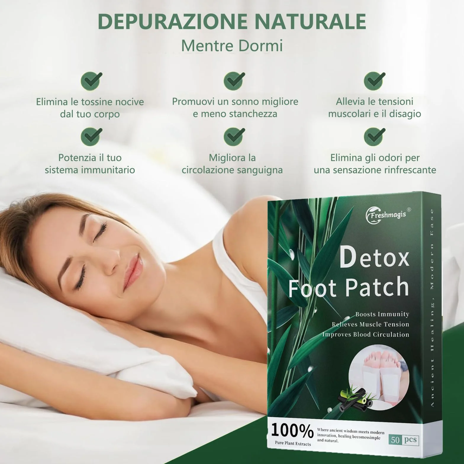 Cerotti Detox Piedi 50PCS Erbe Naturali Elimina Tossine