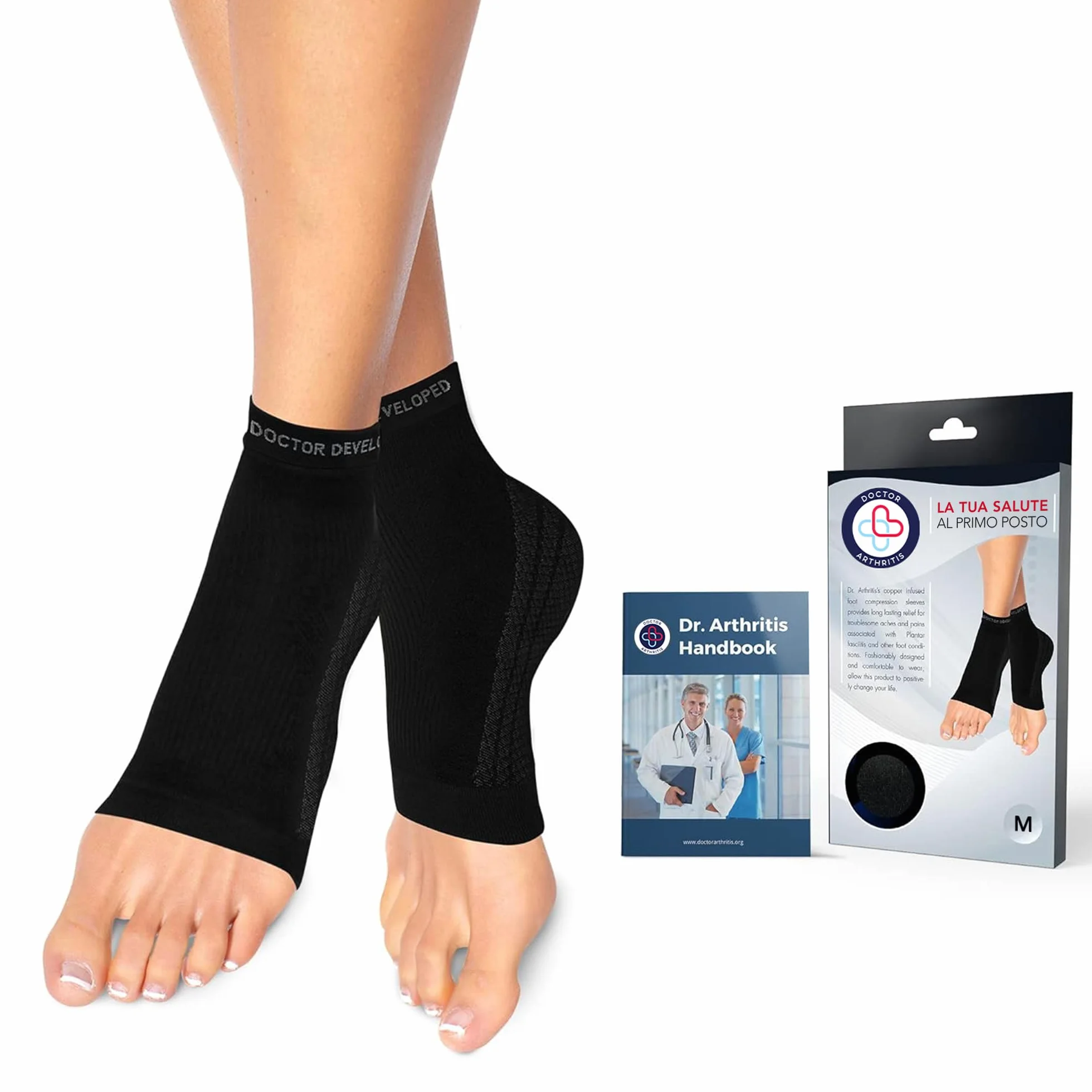 Dr. Arthritis Cavigliera Ortopedica Tutore Caviglia Compressione Distorsioni Fascite Plantare Dolore Metatarso Filamenti Rame Nero Taglia M