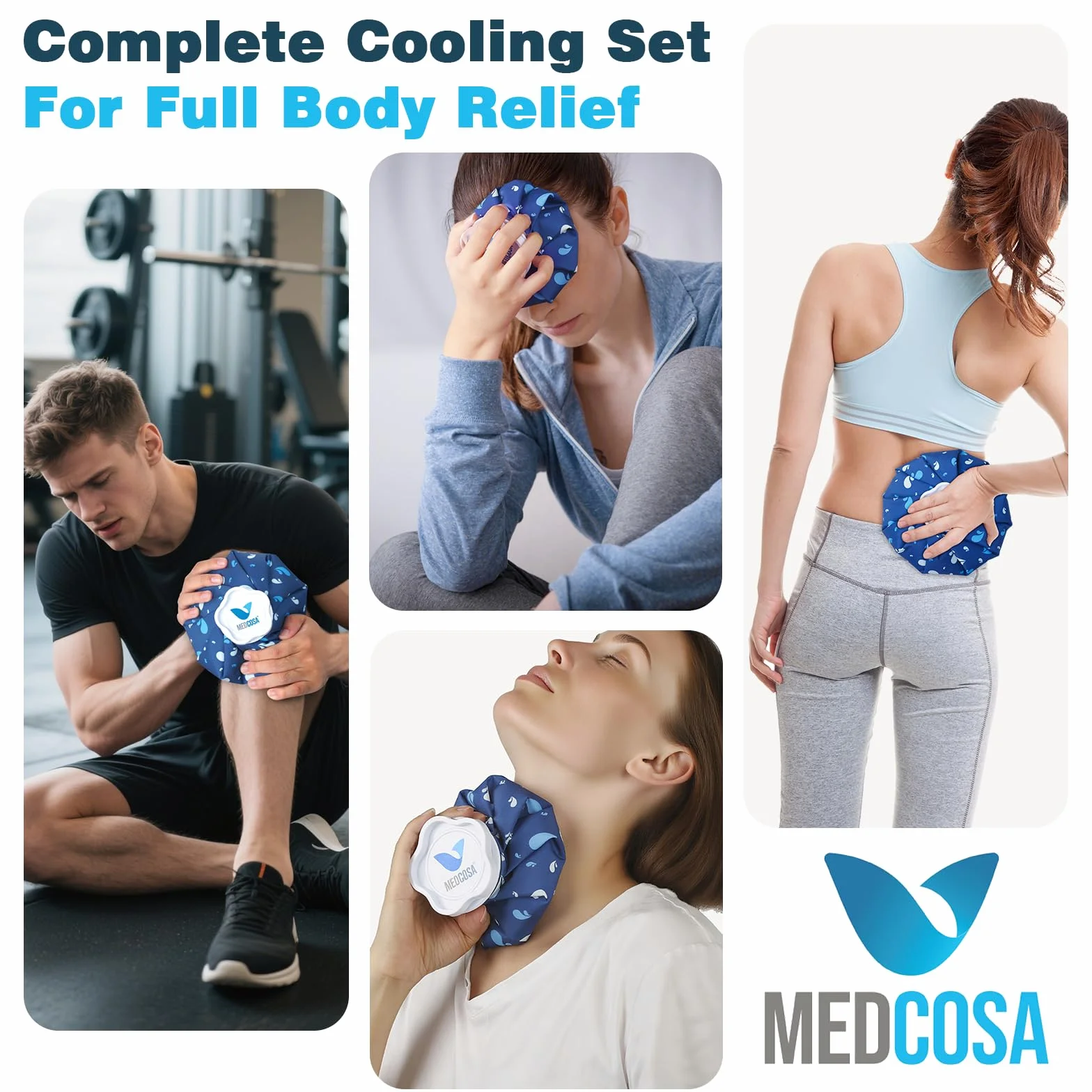 Medcosa Borsa del Ghiaccio 11" (28cm) - Sacchetto Porta Ghiaccio per Ginocchio e Caviglia - Formato Grande