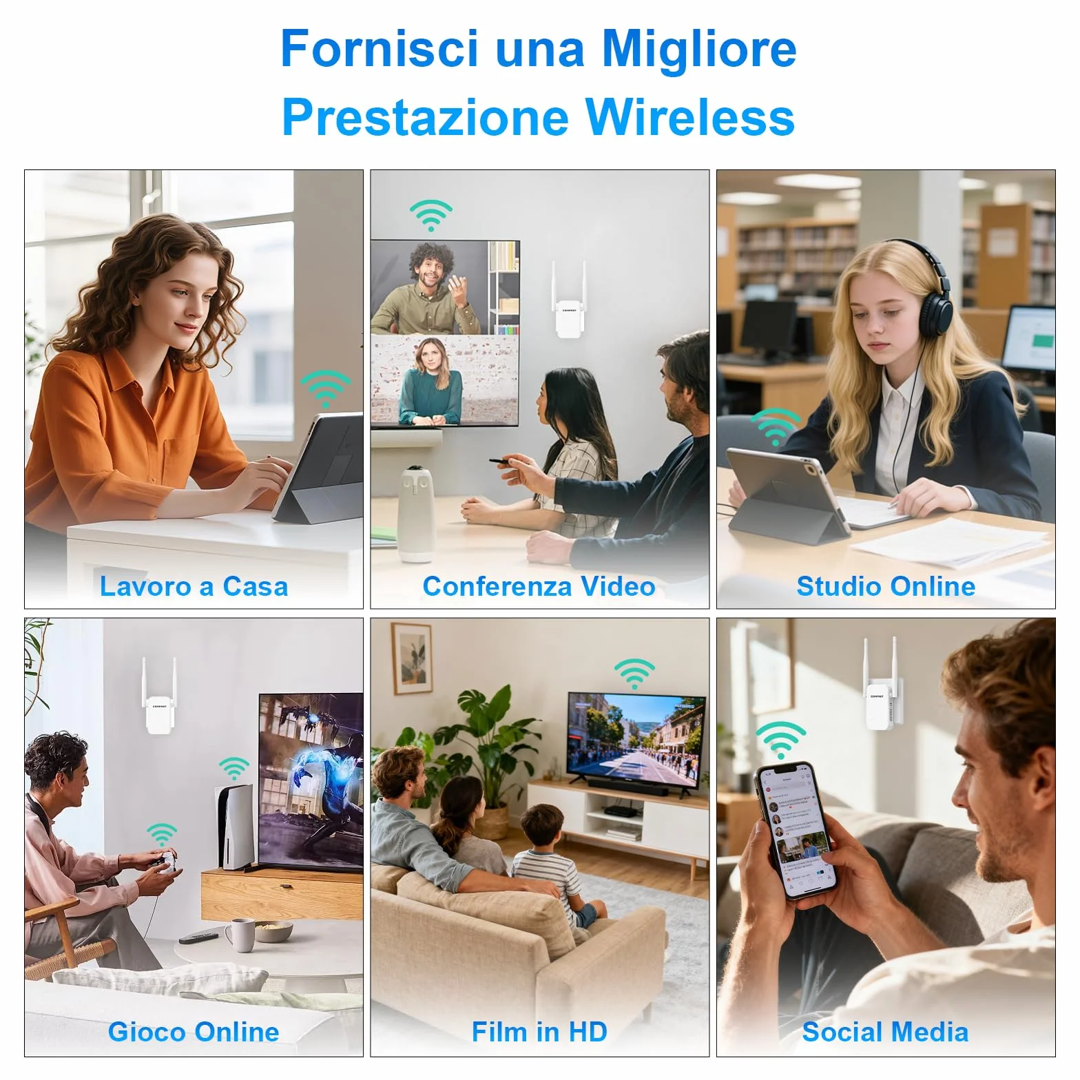 COMFAST Ripetitore WiFi, Amplificatore WiFi 300Mbps con 2 Antenne, WPS, Spia Indicatore Segnale, Design Compatto Portatile, Ottima Dissipazione Termica, Solo Modalità Ripetizione Ideale per Casa