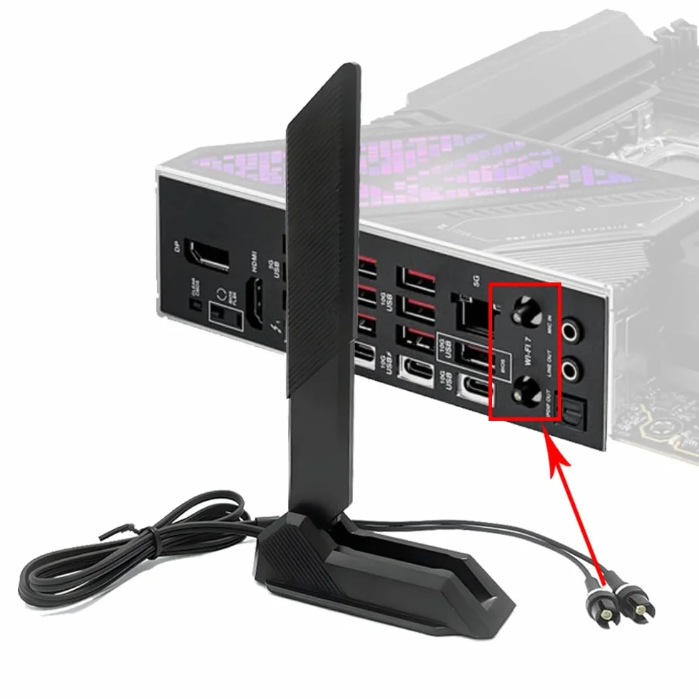 Gintai WiFi 7 Antenna per ASUS ROG Crosshair X870E/STRIX B850 B860 X870 Z790 Z890/per Maximus Z890 Z790 WLAN Amplificatori WiFi 7 Scheda Gaming Tri-Band 12dBi Bluetooth 5.4, Base Magnetica (Black)