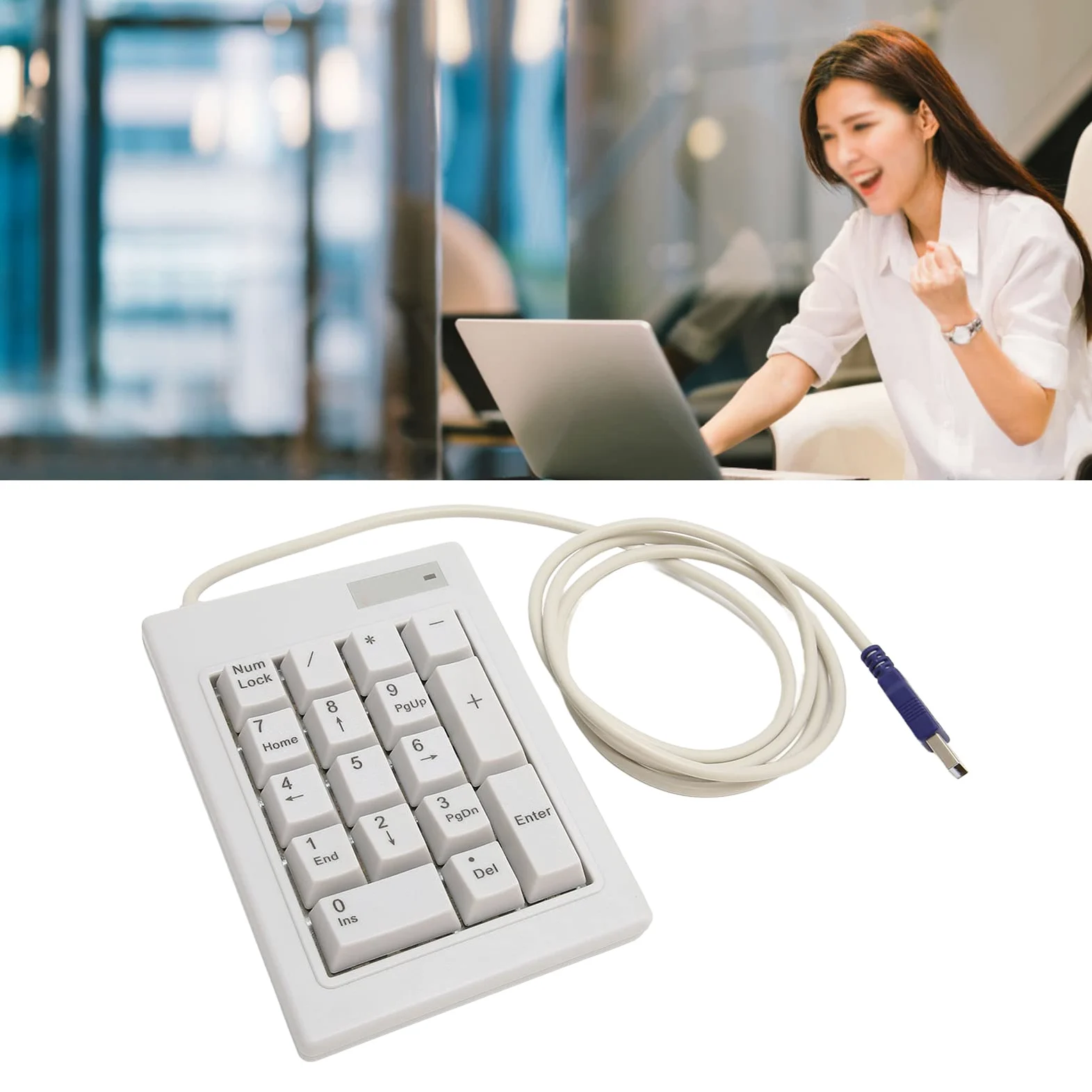 Tastierino Numerico Cablato, 17 Tasti Comodo da Tenere in Mano Tastierino Numerico Ergonomico Silenzioso con Assi Neri, Tasti Silenziosi Ridurre Lo Stress Soft Touch per Contabilità