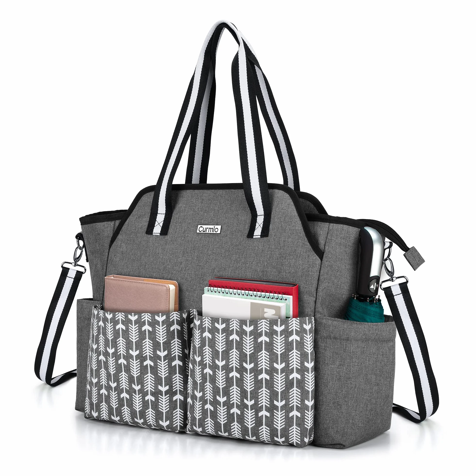 CURMIO Borsa da Lavoro per Insegnanti per Le Donne, Borsa Portatile con Tracolla e Custodia Imbottita per Laptop, Insegnanti, Solo Borsa Grigio