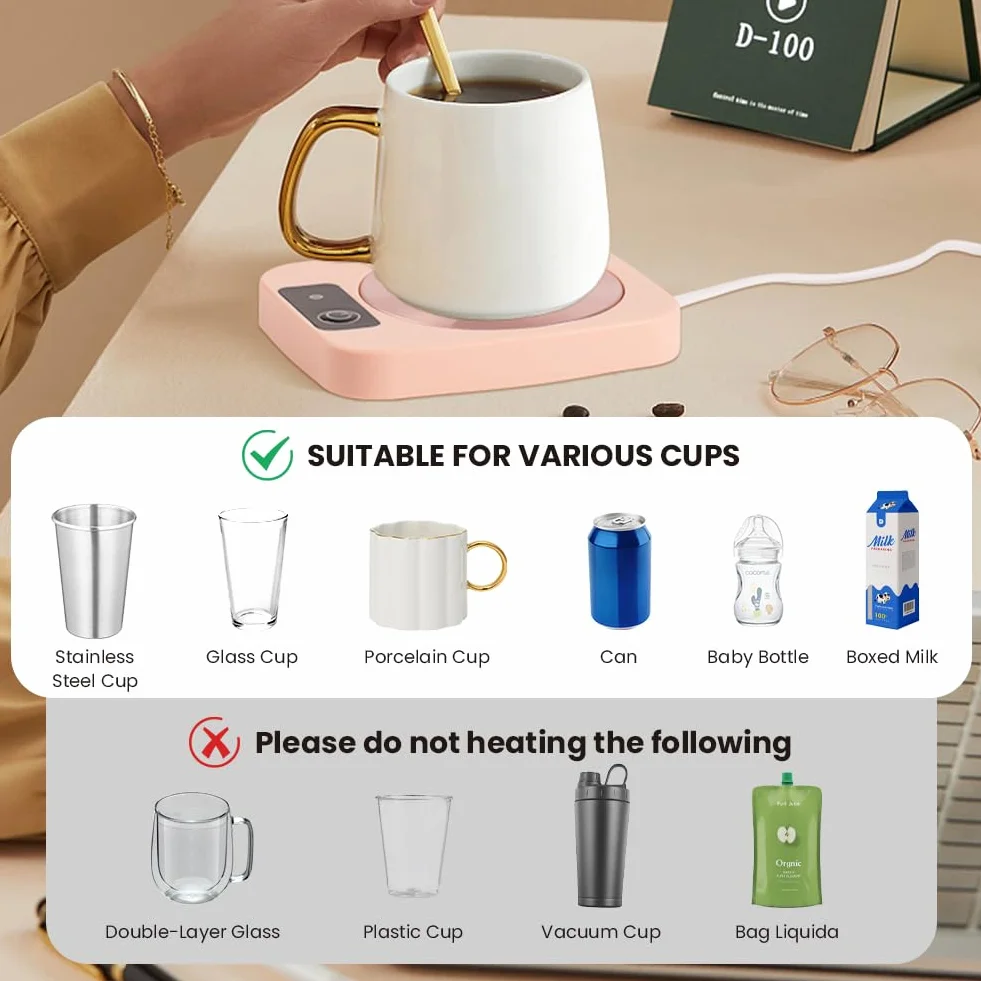 Scalda Tazza da Scrivania, 55℃ Scalda Tazza Elettrico Warm per Caffè Bevande Tè Scalda Latte 220V 16W Portatile Elettrico Scaldatazze Scalda Tazze Mini Cuscinetto Riscaldante per Tazze Ros