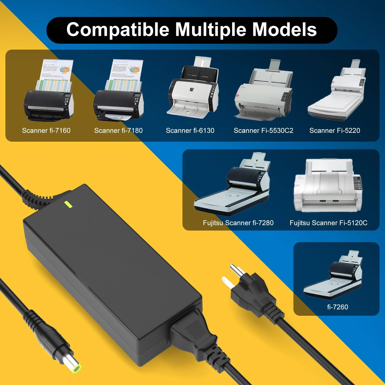 Caricabatterie 24V Compatibile Fujitsu Scanner S1500 S1500M fi-7160 fi-7180 fi-7260 fi-7280 fi-5120C fi-6110 fi-6140 fi-6230 fi-6240 Scansnap
