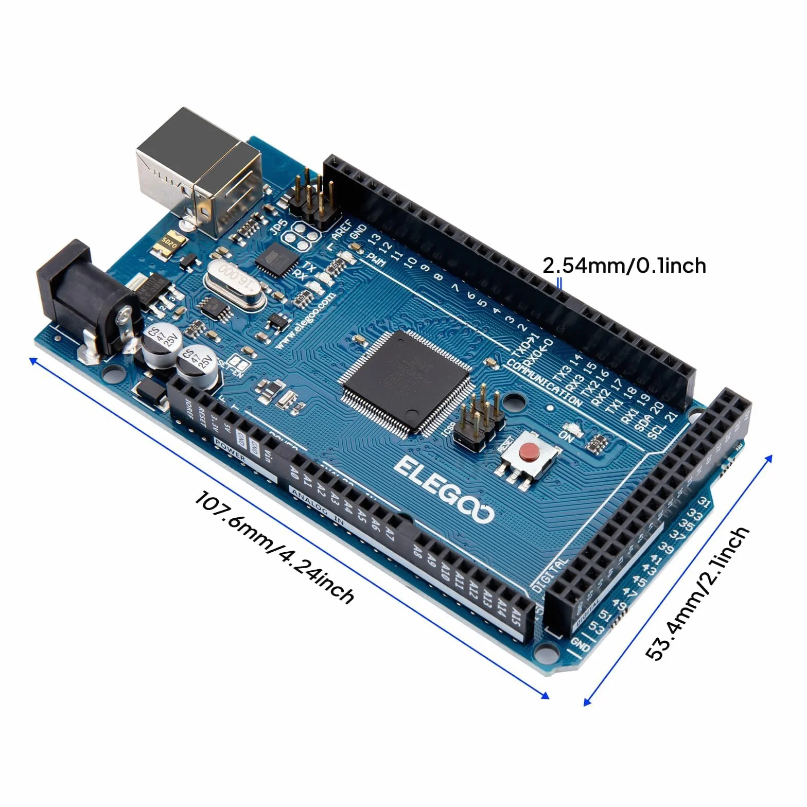 ELEGOO Mega 2560 R3 Scheda di Microcontrollore Compatibile con Arduino IDE con Microcontroller Basata con USB Cavo Blu Versione Mega Kit