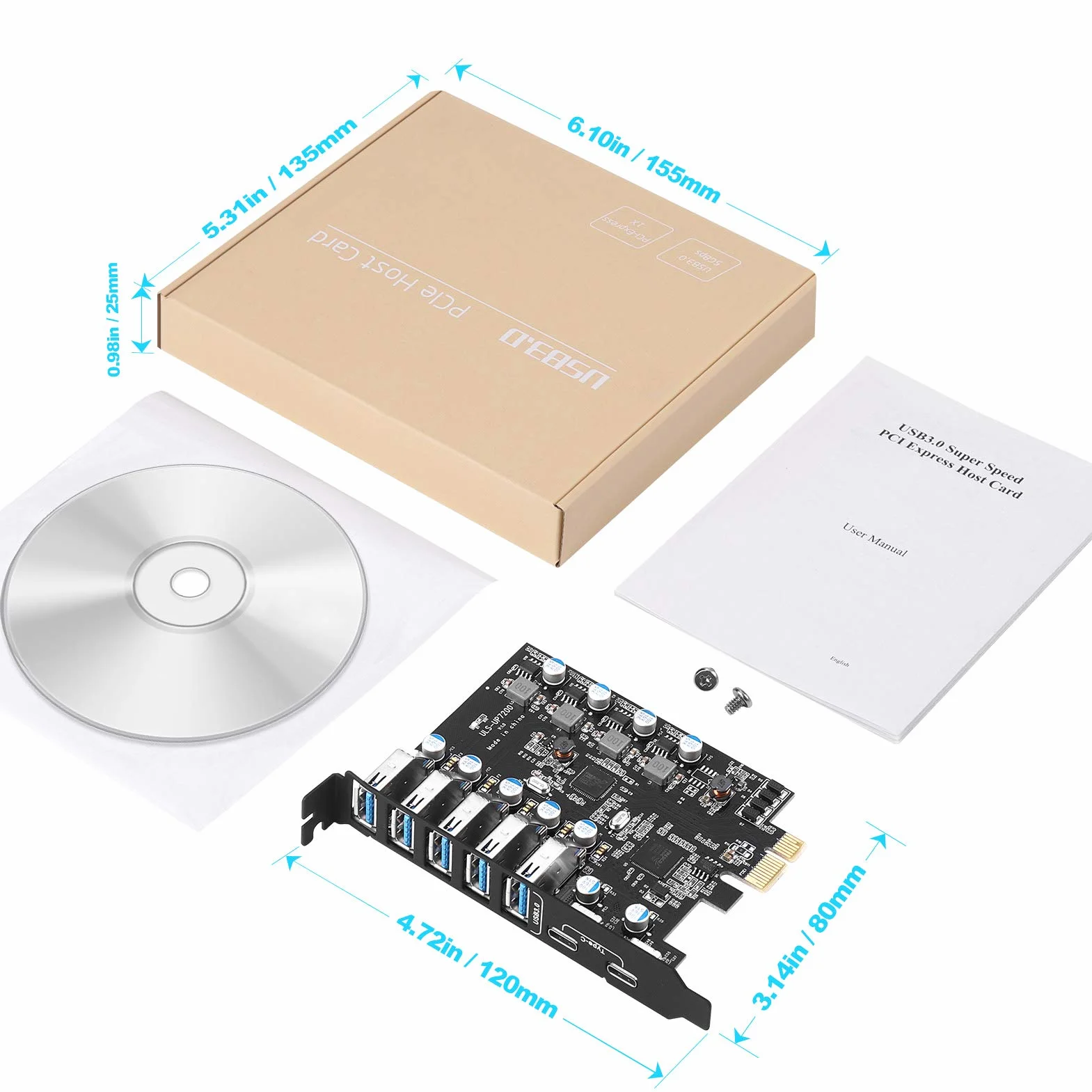 Adattatore PCI-E a 7 porte Tipo C (2), Tipo A (5) Hub USB 3.0 con scheda di espansione interna PCI Express per Windows Mac Linux