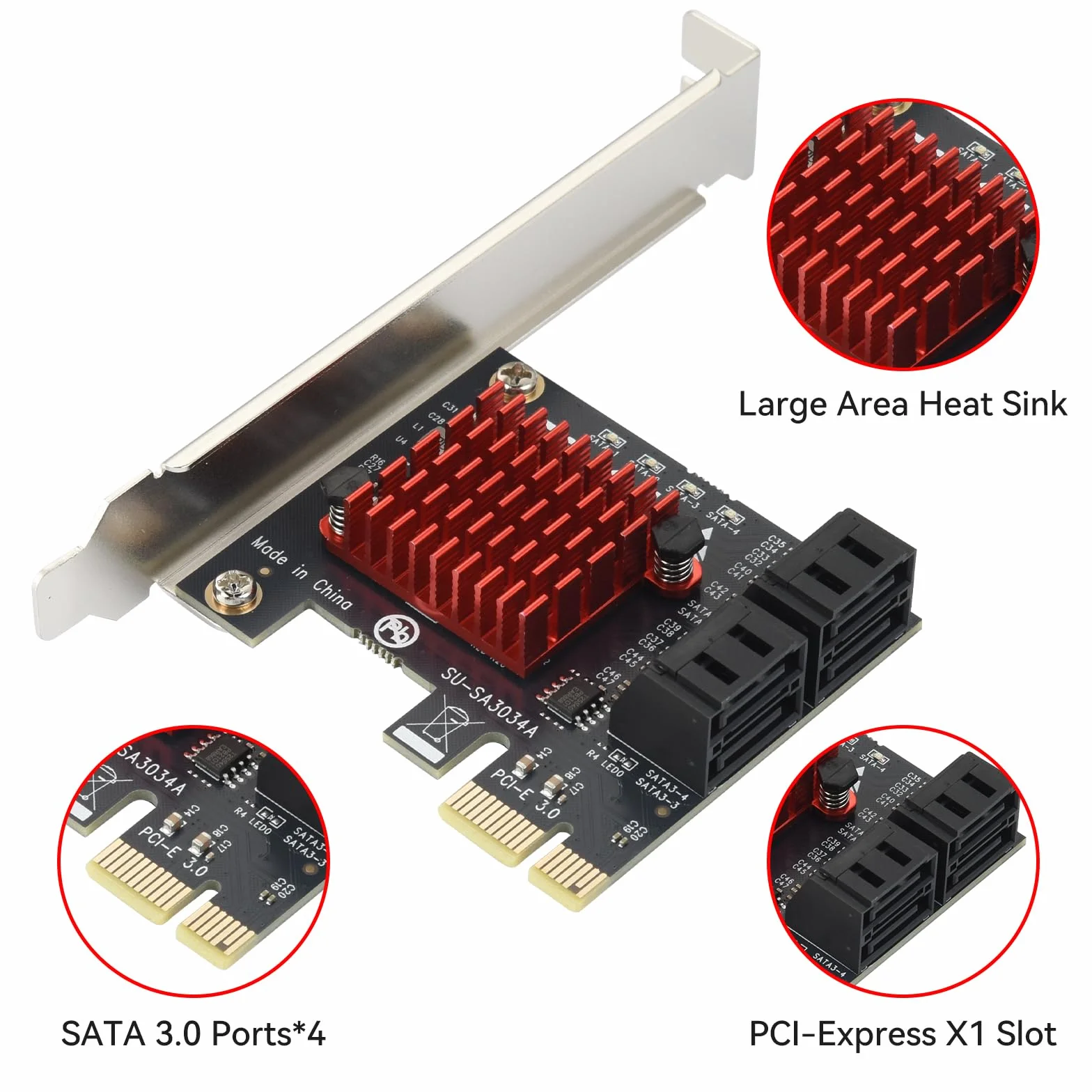 ELUTENG Scheda PCIe SATA a 4 Porte, 6Gbps Scheda di Espansione del Controller PCI-E X1 SATA 3.0 Con Staffa a Basso Profilo, Non-Raid, Avvio Come Disco Di Sistema, Supporto di 4 Dispositivi SA TA 3.0