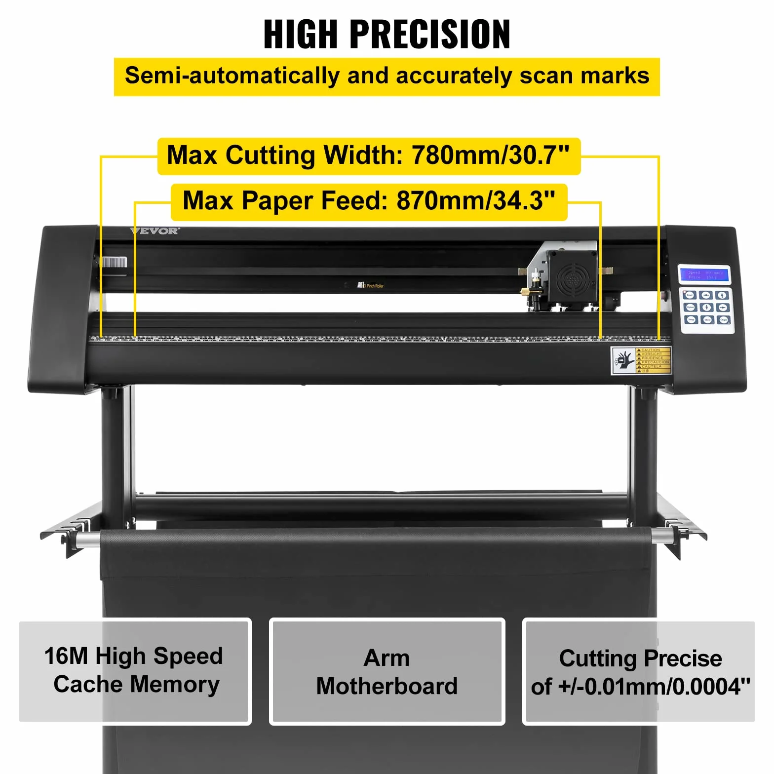 VEVOR Plotter da Taglio per Vinile Semiautomatico, Modello KH-870A 870 mm 95 W Taglierina per Plotter Vinile Flexi con Display LED per Adesivi per Auto, Segnali Stradali, Palloncini, Caschi, ecc.