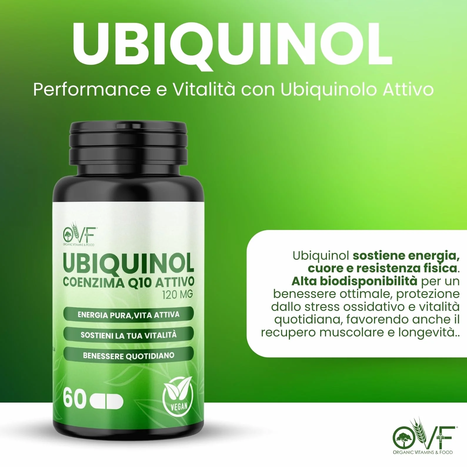 Coenzima Q10 Attivo Ubiquinolo 120mg 60 Capsule Vegetali Integratore Alta Biodisponibilità Vegan Made in Italy
