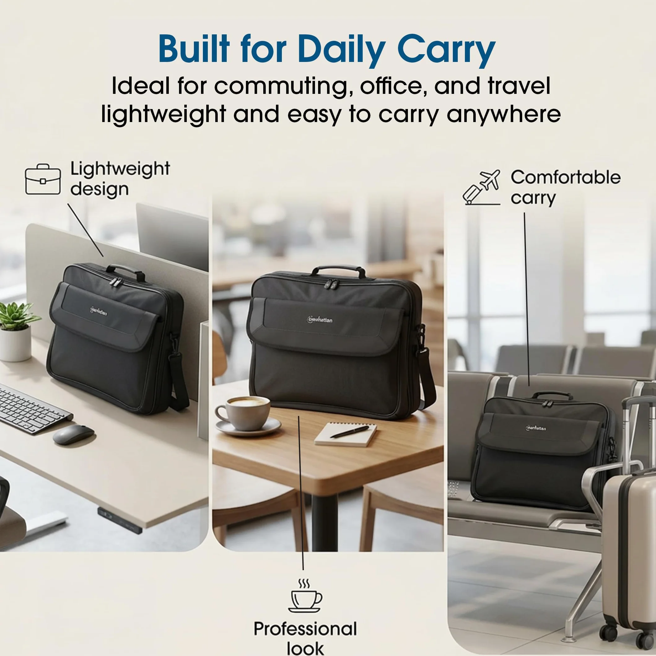 Manhattan Cambridge Clamshell - Borsa da viaggio da 15,6", colore: Nero
