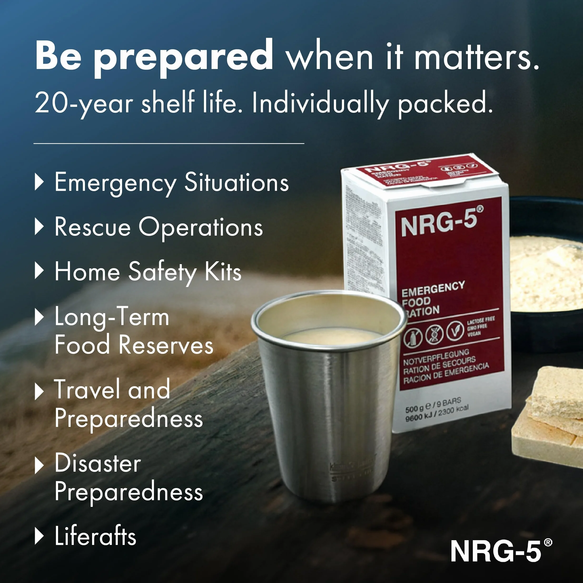 Katadyn NRG-5 Razione alimentare di emergenza 500 g 9 barrette 2380 kcal vegana senza lattosio senza OGM