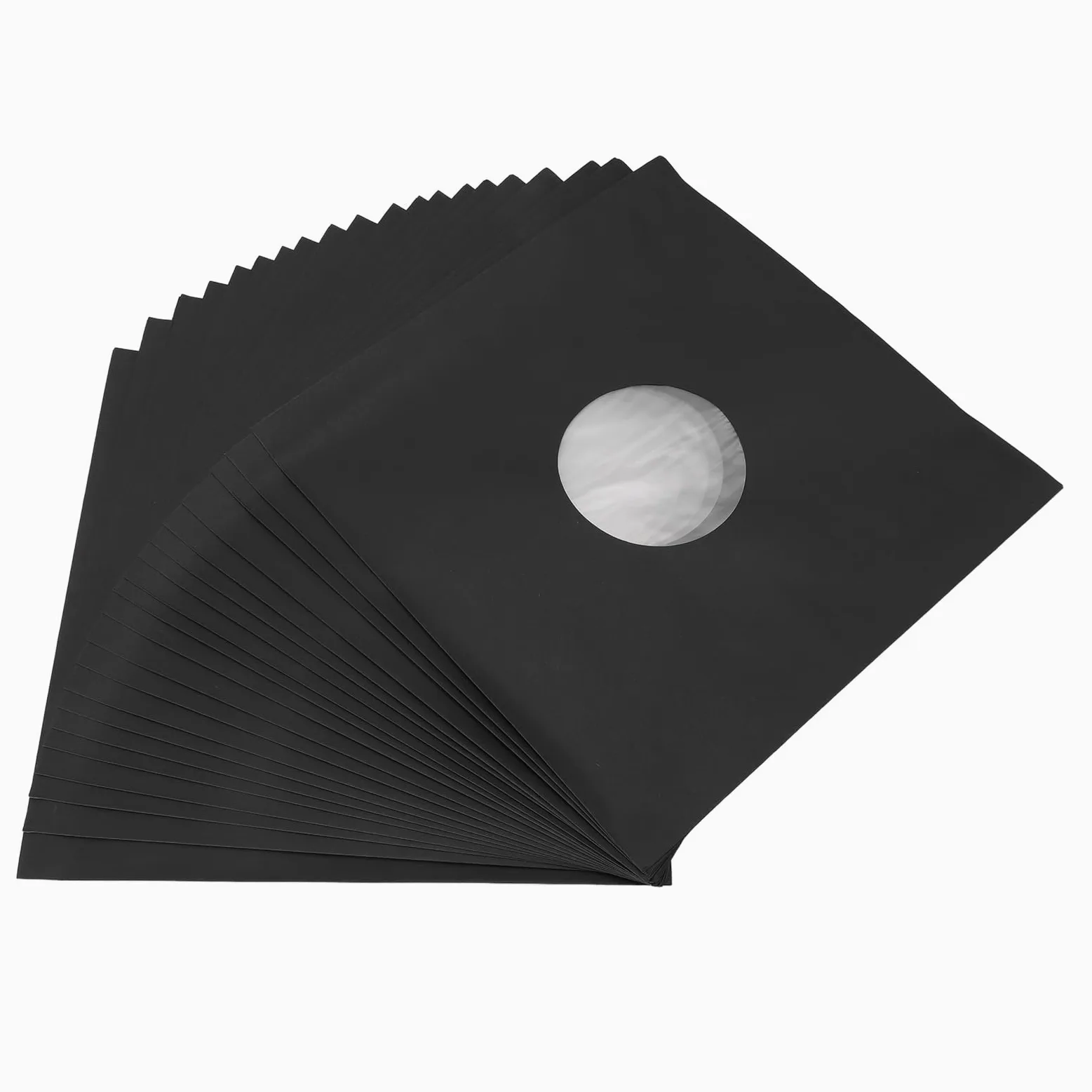 ANGGREK Buste per Dischi da 12 Pollici, Rivestimenti in Carta Kraft Nera Opaca, Cartone Spesso 350 g/m² con Foro Centrale per la Conservazione di Dischi in Vinile a 33 giri/min.