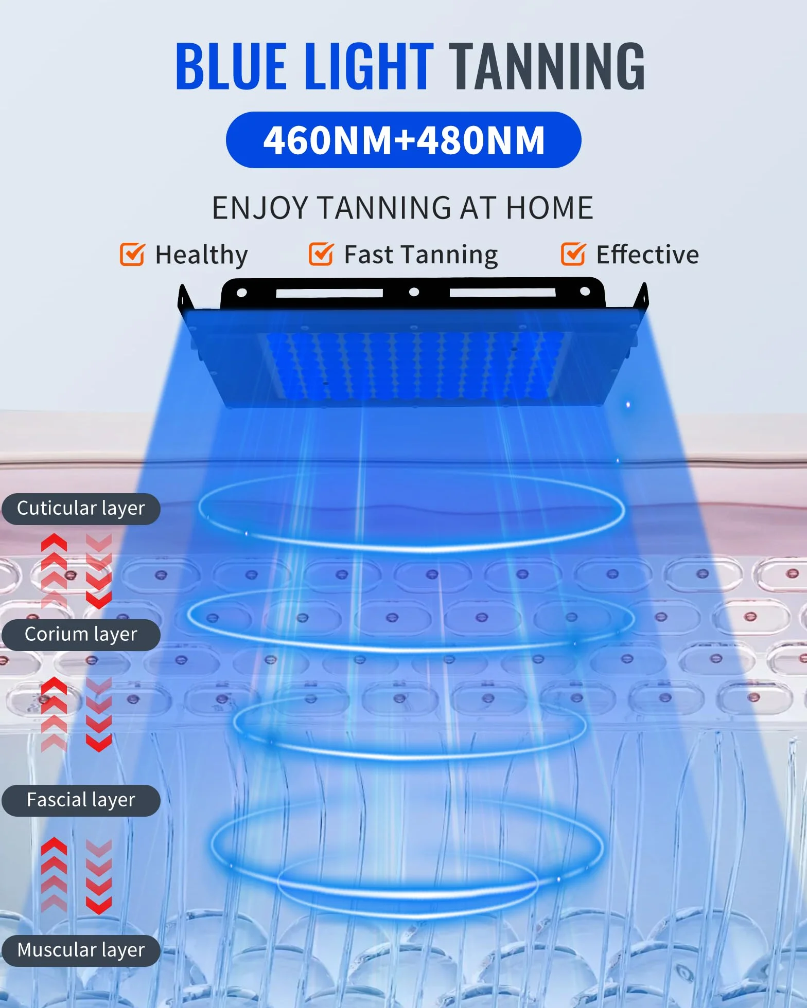 Lampada abbronzante 460 480 NM luce blu terapia solarium viso corpo 2 modalità 5 livelli luminosità