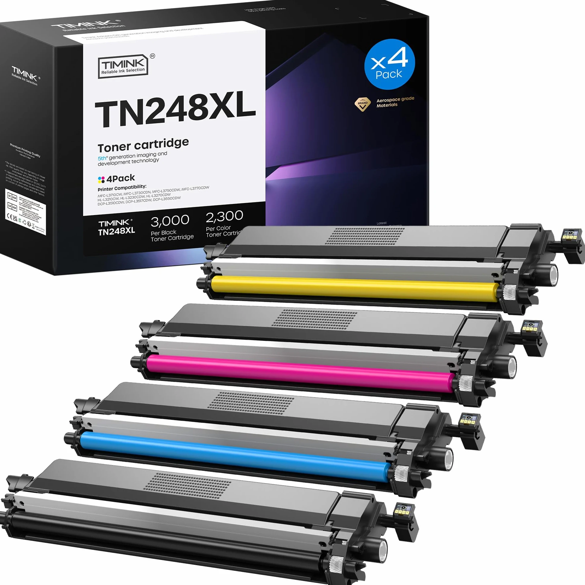 TN248XL TN-248 Compatibile per Brother TN248 TN248bk TN248XL Compatibile per Brother DCP-L3560CDW MFC-L8340CDW MFC-L3760CDW MFC-L3740CDWE HL-L3220CWE DCP-L3520CDW HL-L3240CDW(4 Pack)