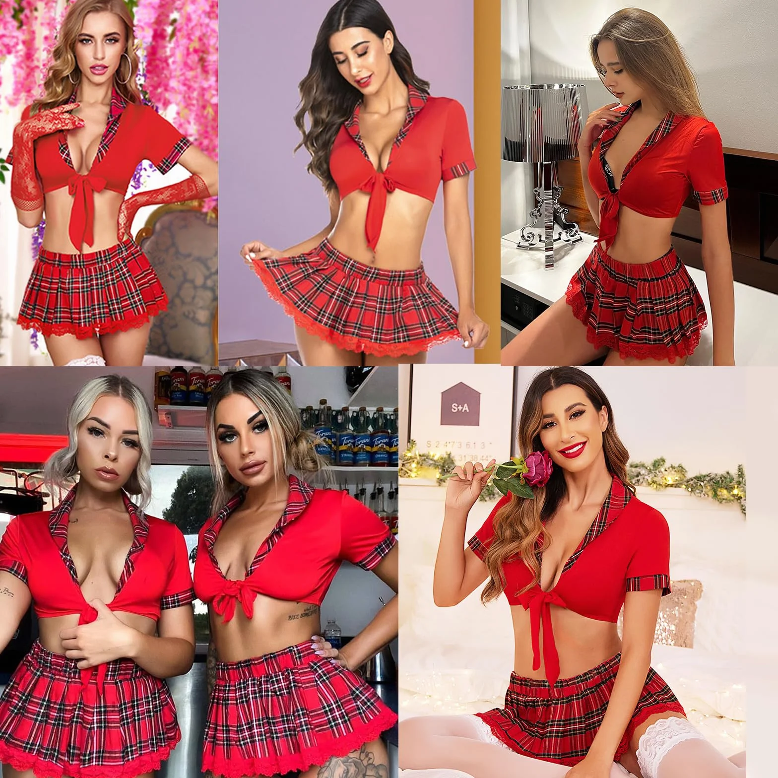 Generico Set biancheria intima donna Plissettata Minigonna Costume Cosplay Scolaretta Sexy Corto Pieghe