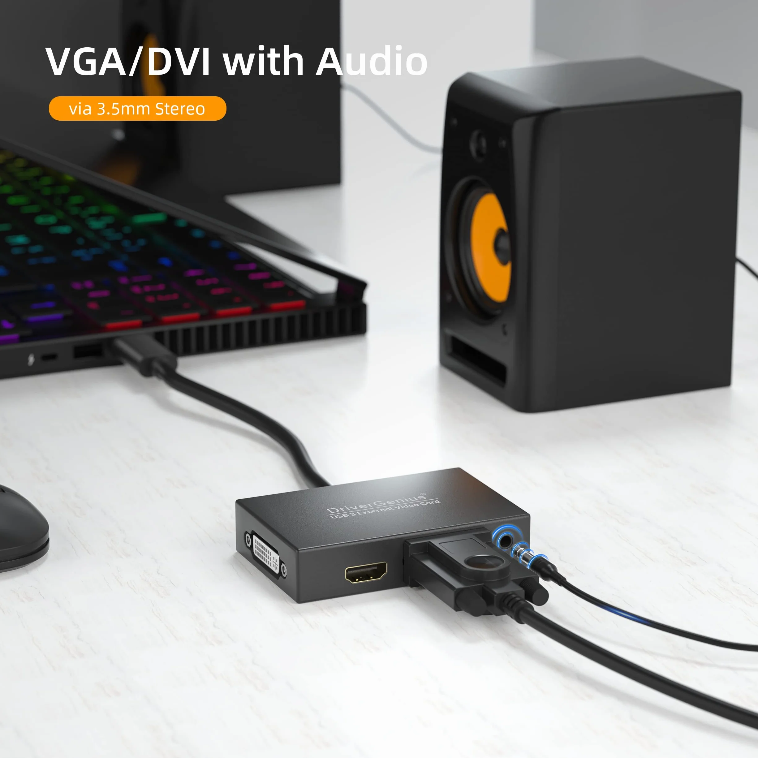 DriverGenius ViewX Trio Series Adattatore Video USB 3.0 a HDMI DVI VGA con Uscita Audio 3,5 mm per PC Mac