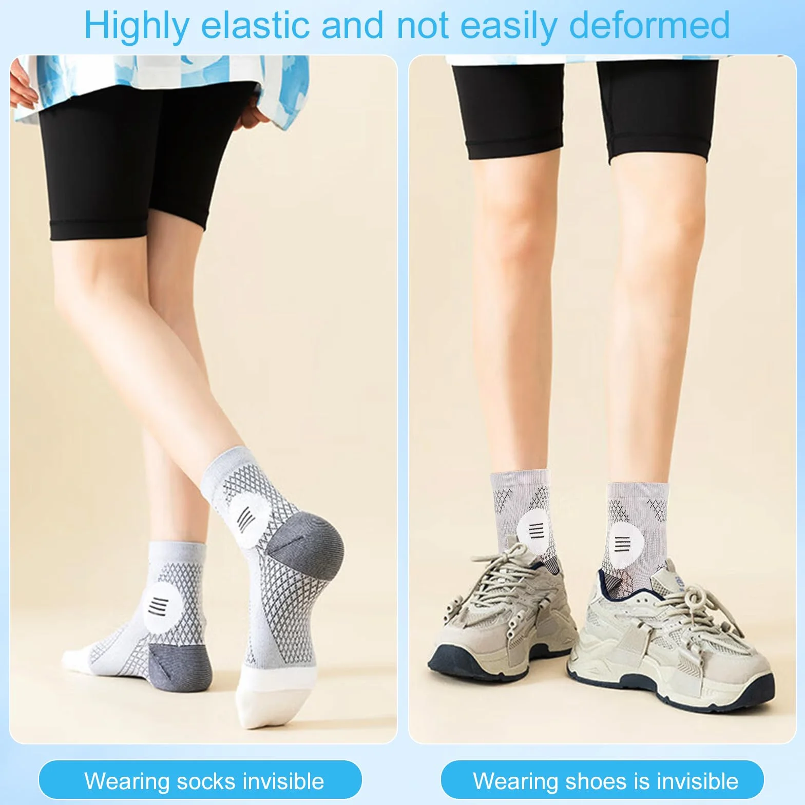 Calzini Compressione Caviglia Neuropatia 3 Paia Calze Ortopediche Grigie Supporto Protezione Ciclismo Corsa Fitness