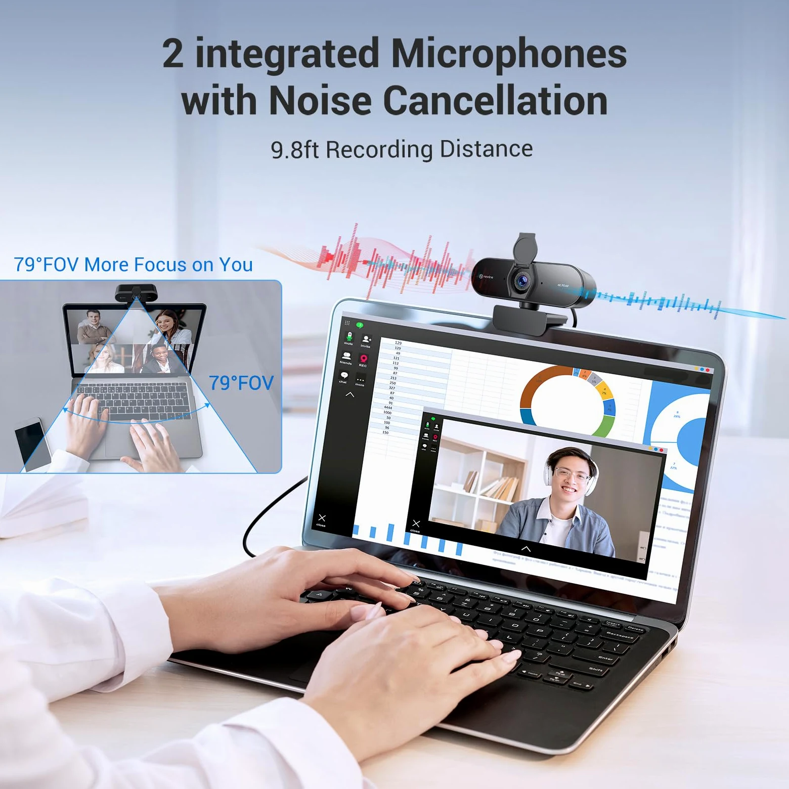 Webcam PC 4K con 2 Microfoni, 12 Megapixel