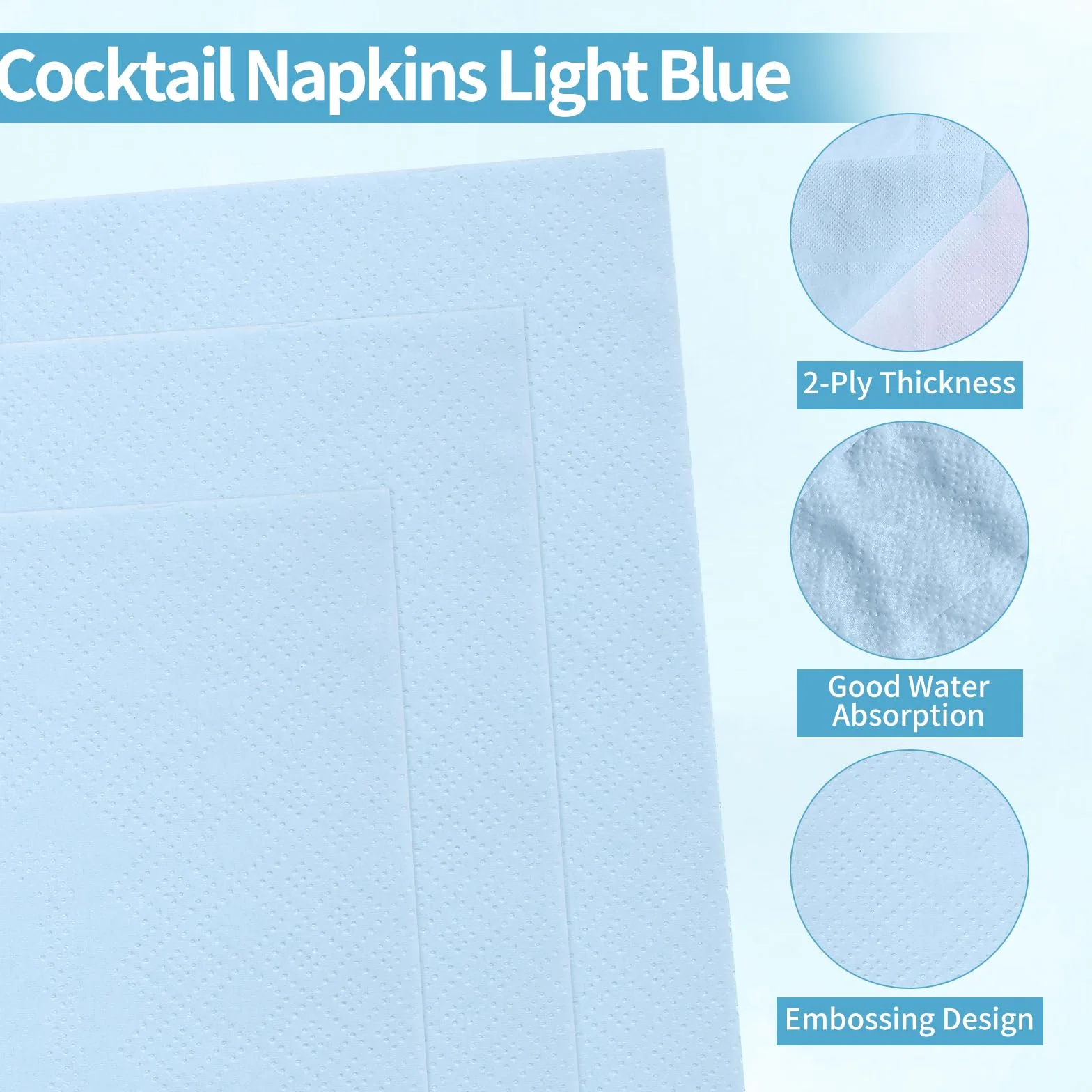 Tovaglioli da cocktail blu chiaro usa e getta 12,7 x 12,7 cm 60 pezzi