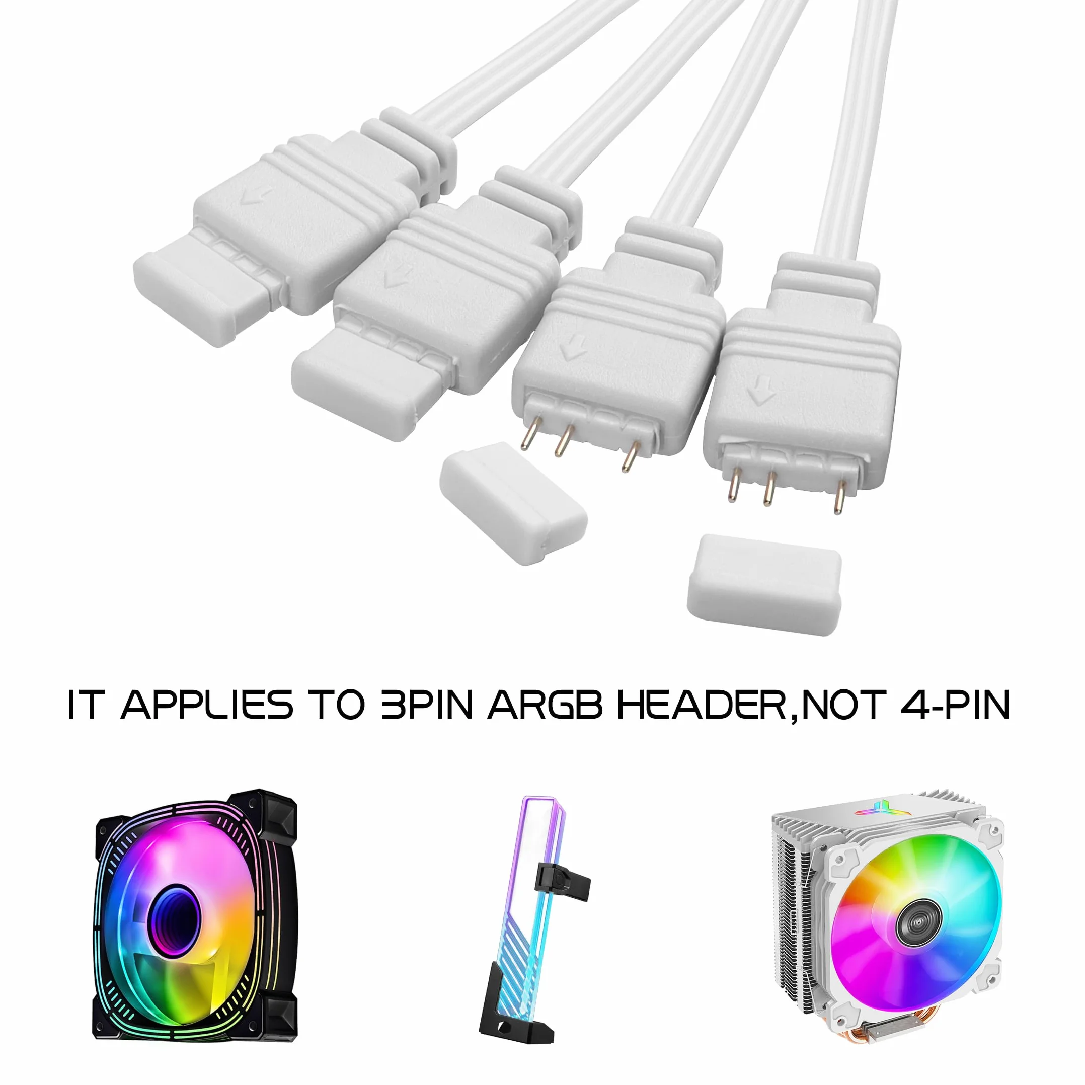 YAODHAOD Cavo Splitter ARGB, 5V 1 Femmina a 4 Maschio 3 Pin Indirizzabile RGB Cavo di Prolunga per Chassis del Computer, Raffreddamento CPU e Ventola da 5V (Da 1 a 4, 3 Pin, Bianco)