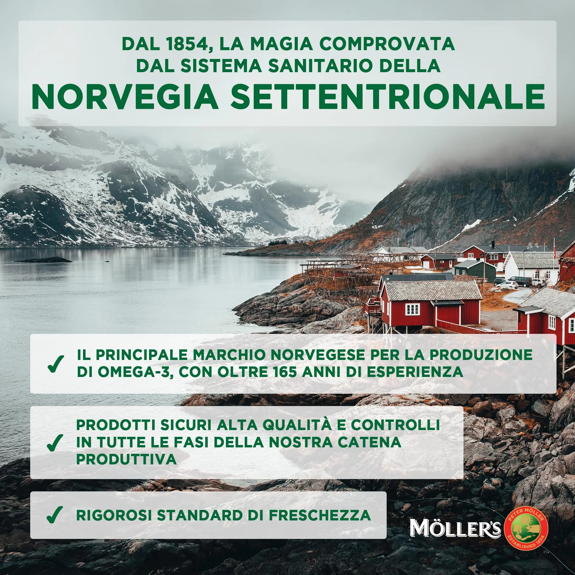 Möller’s Capsule olio di fegato di merluzzo Omega 3 DHA EPA vitamine A D E 160 pezzi