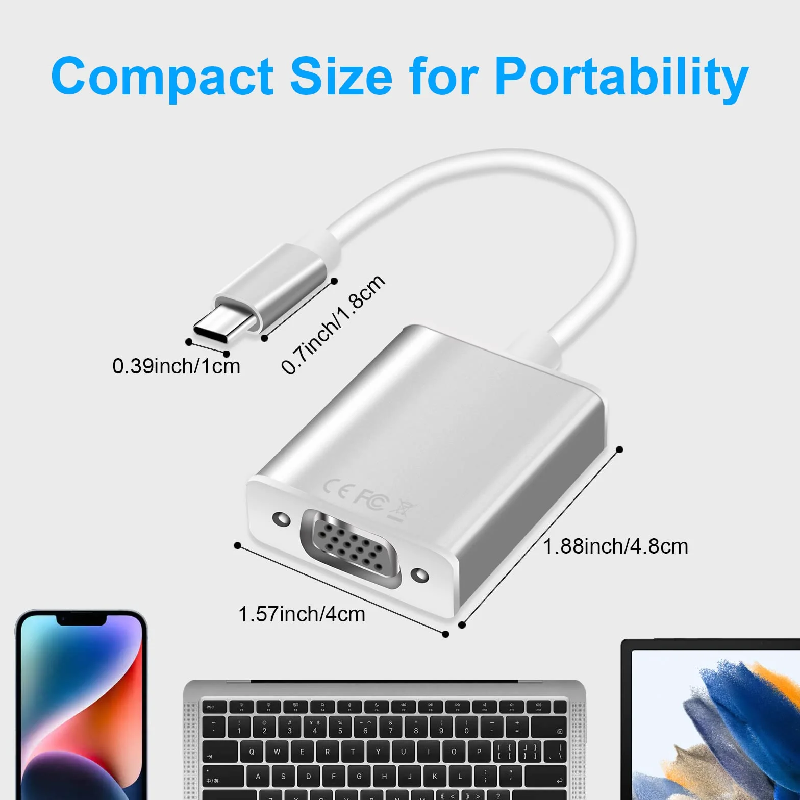 Adattatore da USB C (Thunderbolt 3) a VGA, Adattatore da Maschio 3.1 Type-C a Femmina VGA, Compatibile con MacBook Pro 2019/2020/2021, MacBook Air, iPad Pro, Samsung Galaxy