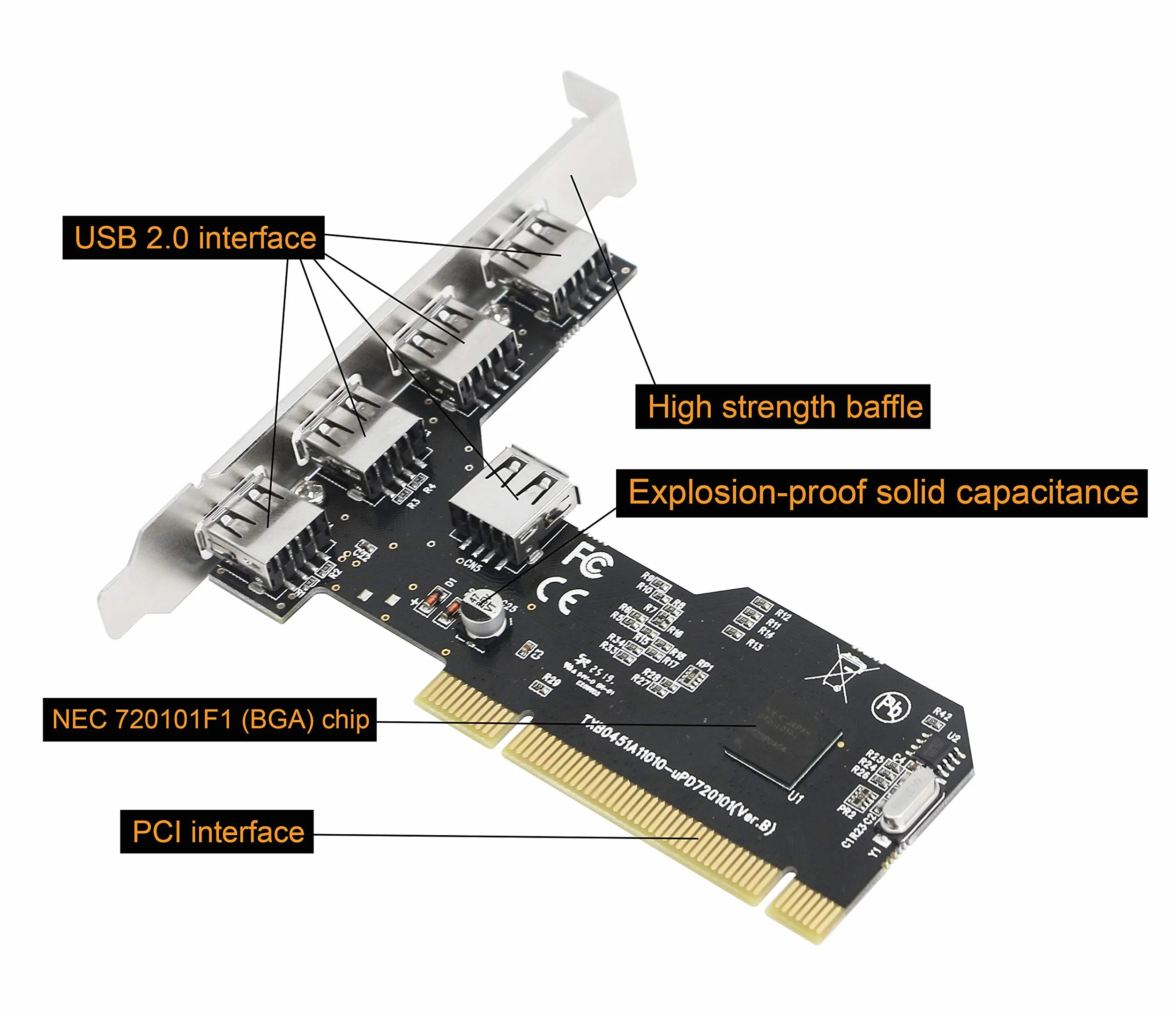 CERRXIAN Scheda di espansione PCI a USB 2.0 a 5 porte, scheda di espansione PCI USB per PC desktop, adattatore controller hub da PCI a USB 2.0